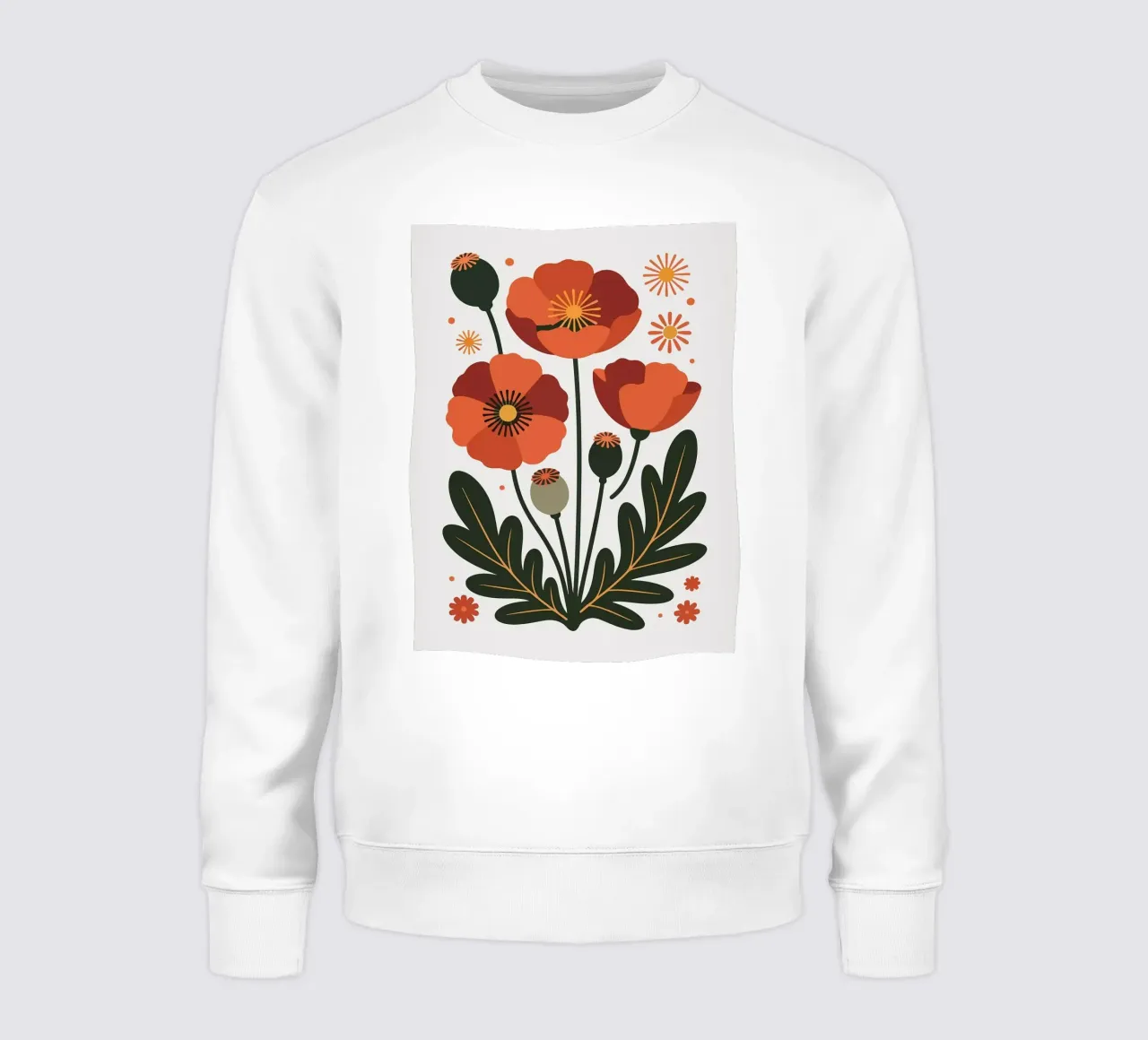 Illustrazione floreale con papaveri e foglie felpa da PosterByFly