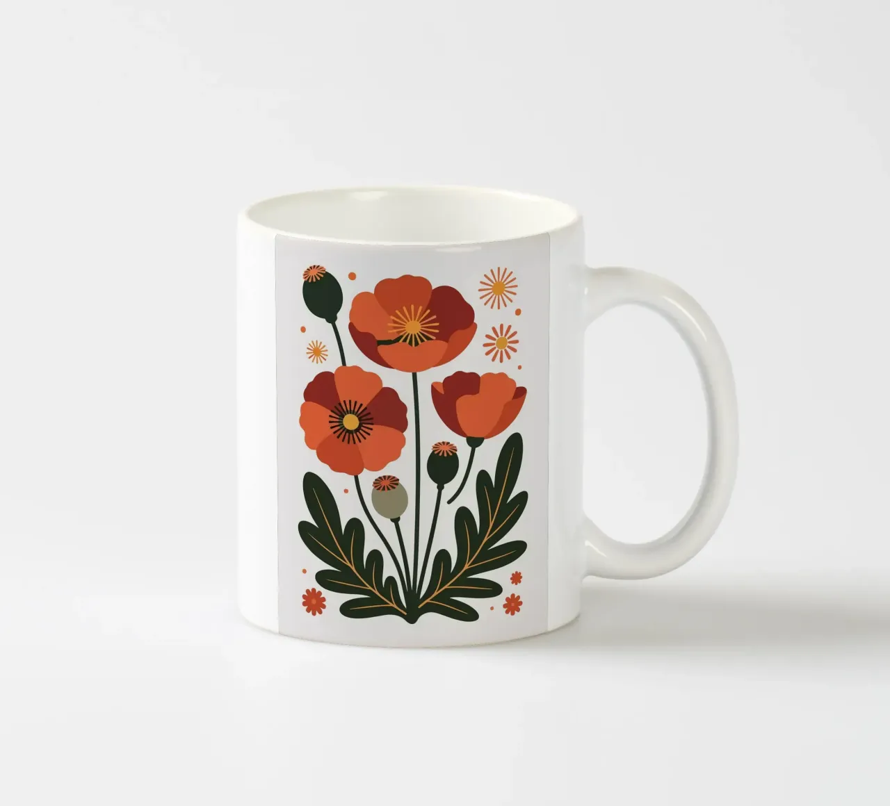 Illustrazione floreale con papaveri e foglie tazza in ceramica da PosterByFly