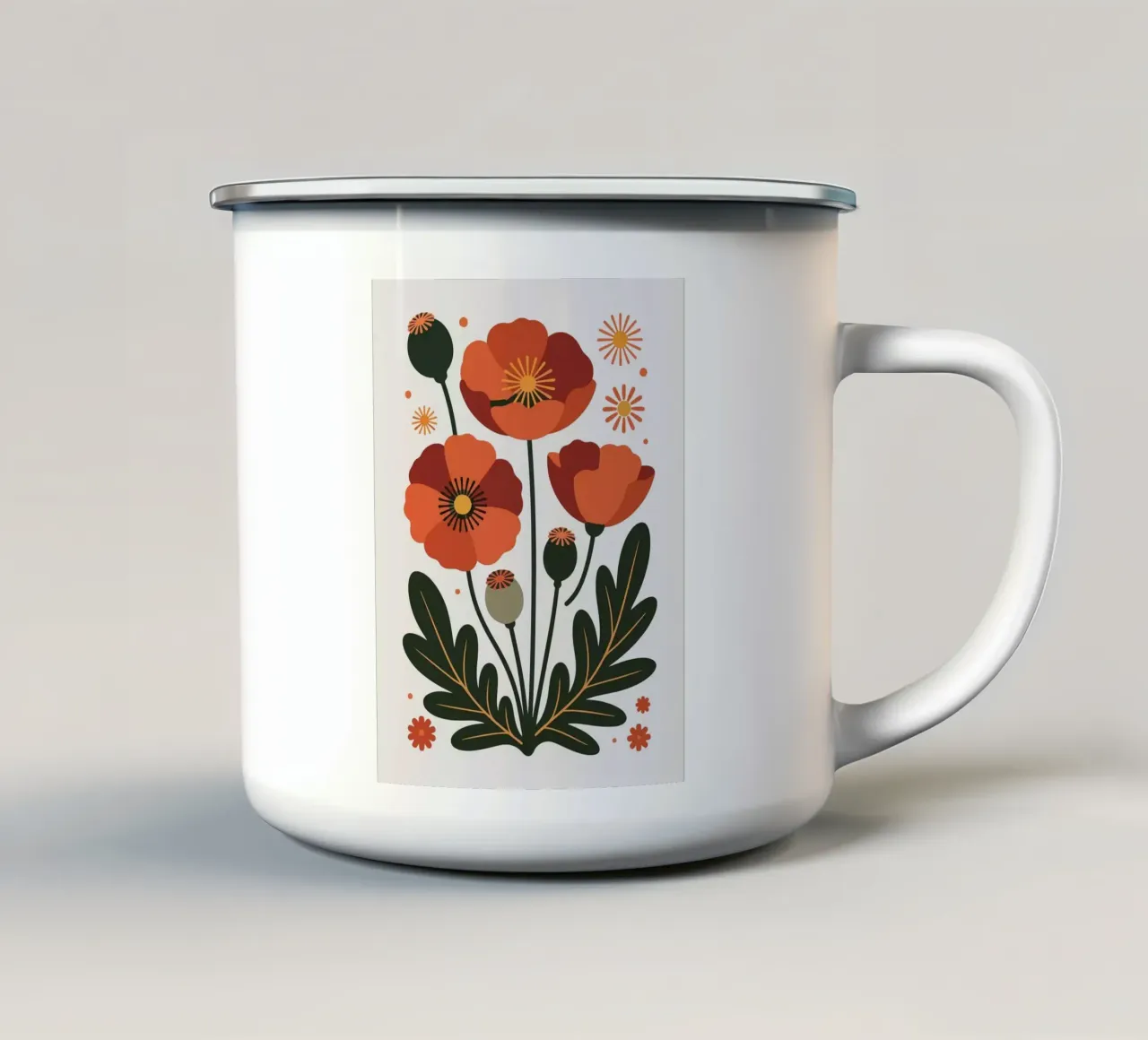 Illustrazione floreale con papaveri e foglie tazza in smalto da PosterByFly