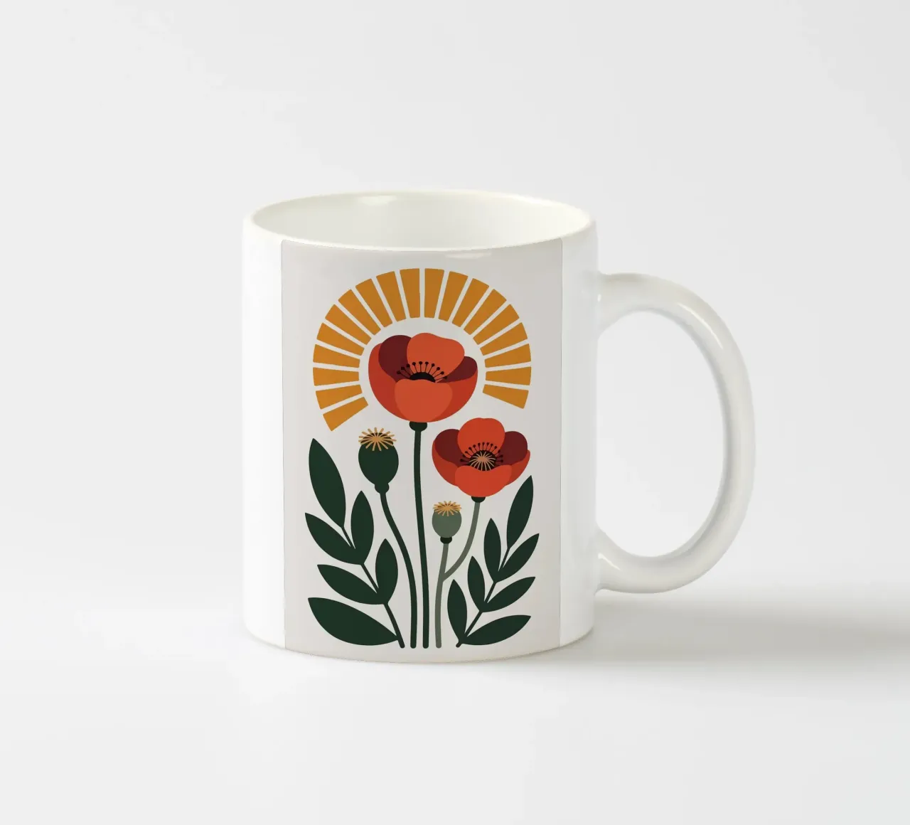 Illustrazione di un fiore di papavero stilizzato tazza in ceramica da PosterByFly