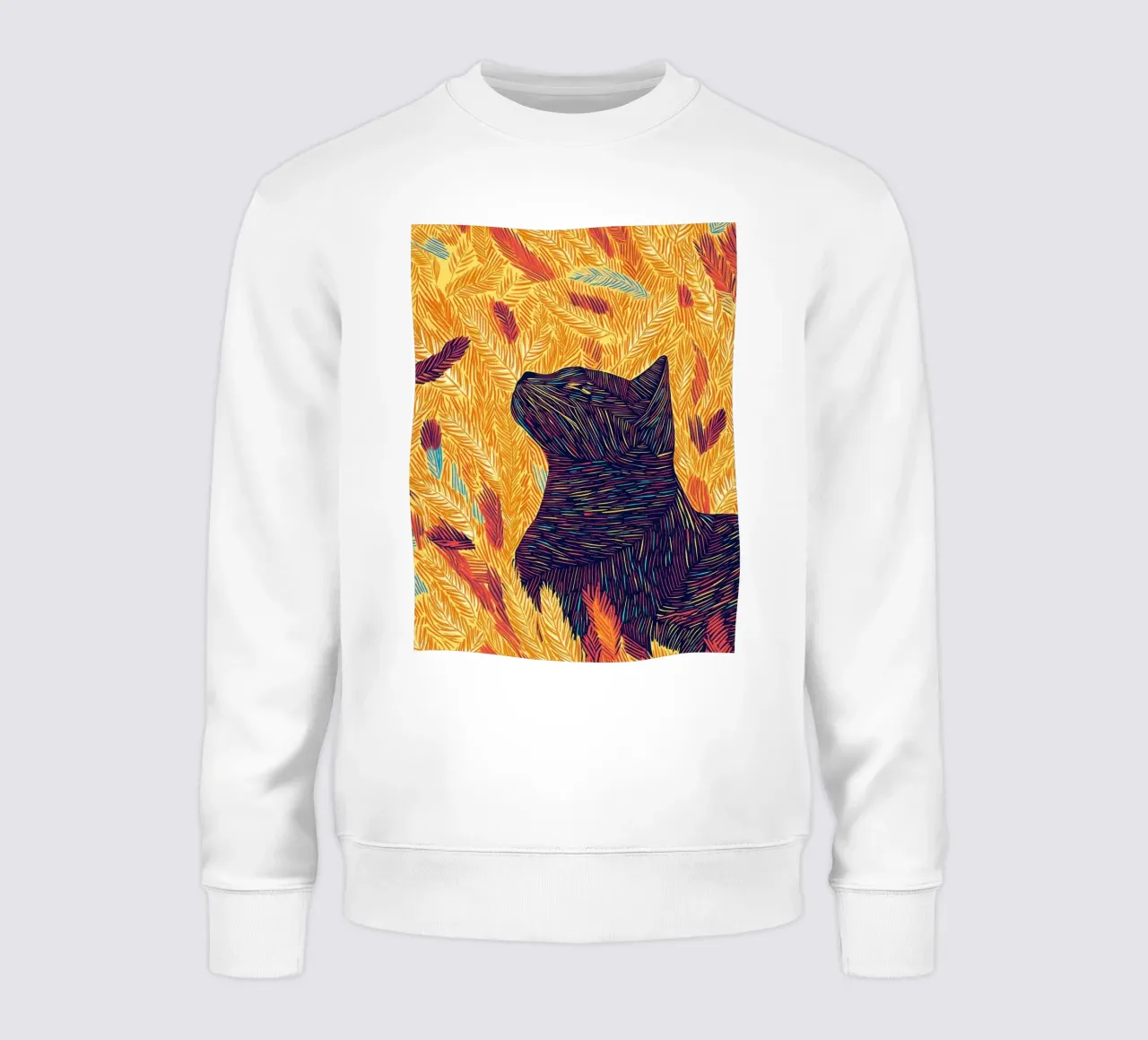 Gatto con piume, ritratto di gatto in line art felpa da PosterByFly