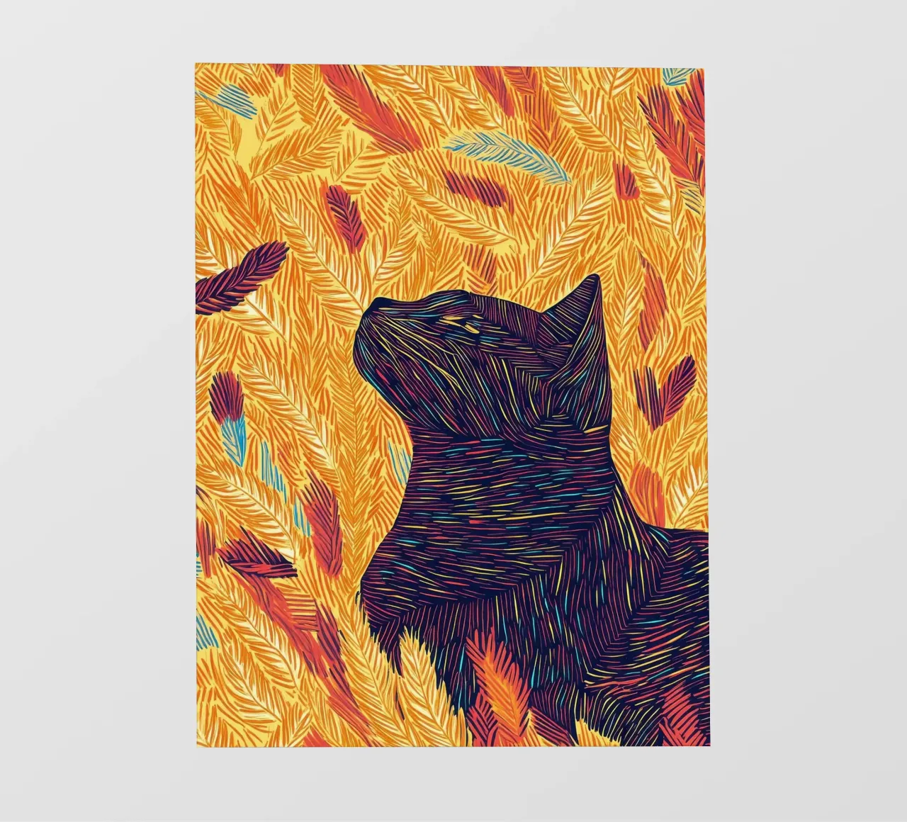 Gatto con piume, ritratto di gatto in line art pellicola backlit da PosterByFly