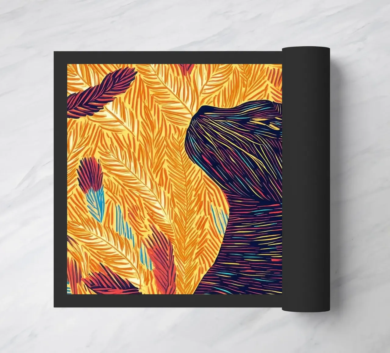 Gatto con piume, ritratto di gatto in line art zerbino da PosterByFly