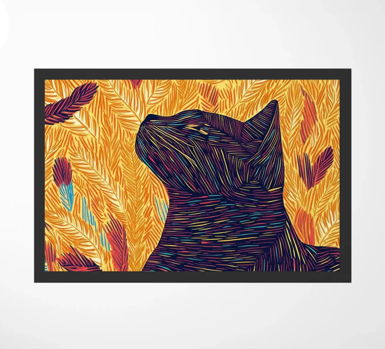 Gatto con piume, ritratto di gatto in line art zerbino da PosterByFly