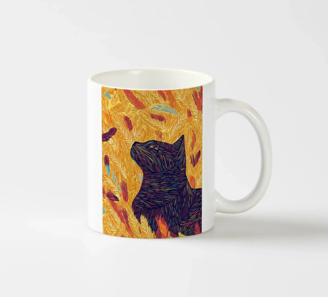 Gatto con piume, ritratto di gatto in line art tazza in ceramica da PosterByFly