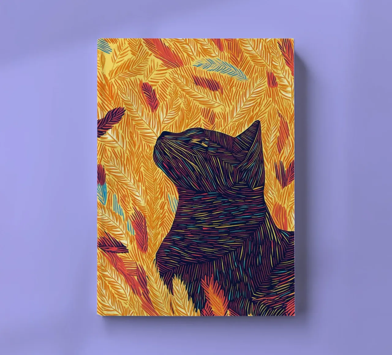 Cat in Feathers, Line Art Cat Portrait notebook by PosterByFly