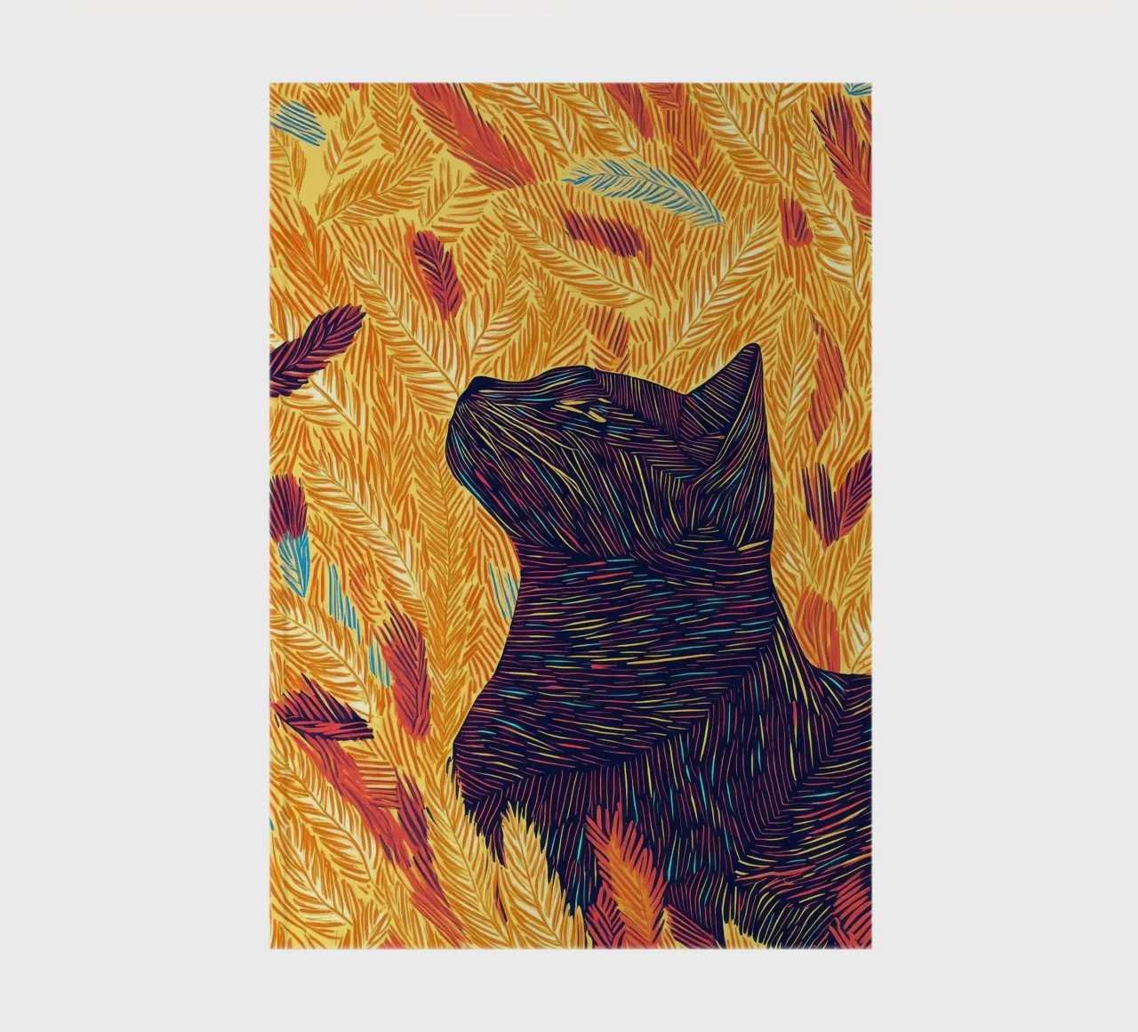 Cat in Feathers, Line Art Cat Portrait notebook by PosterByFly