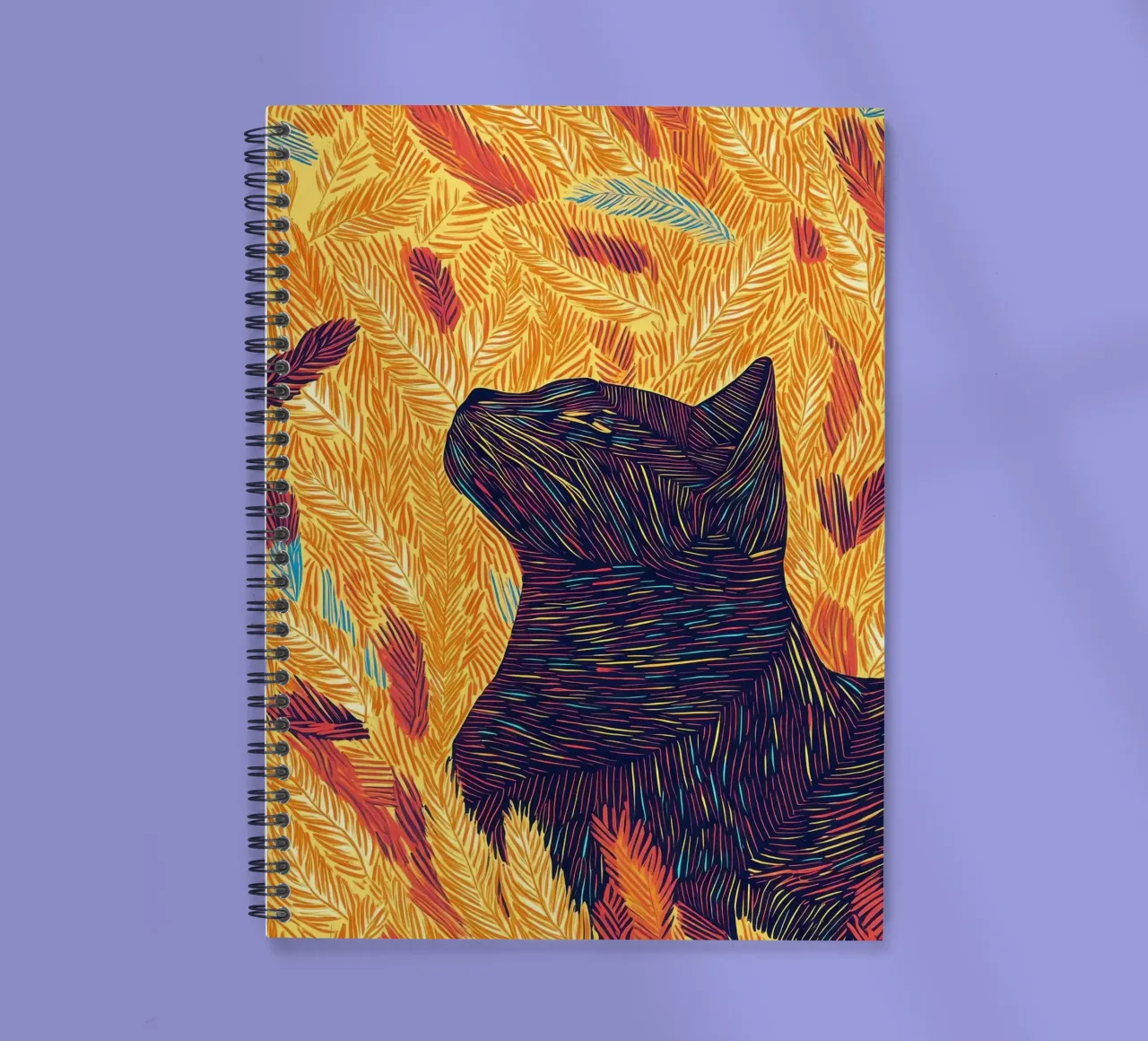 Cat in Feathers, Line Art Cat Portrait spiral notebook by PosterByFly