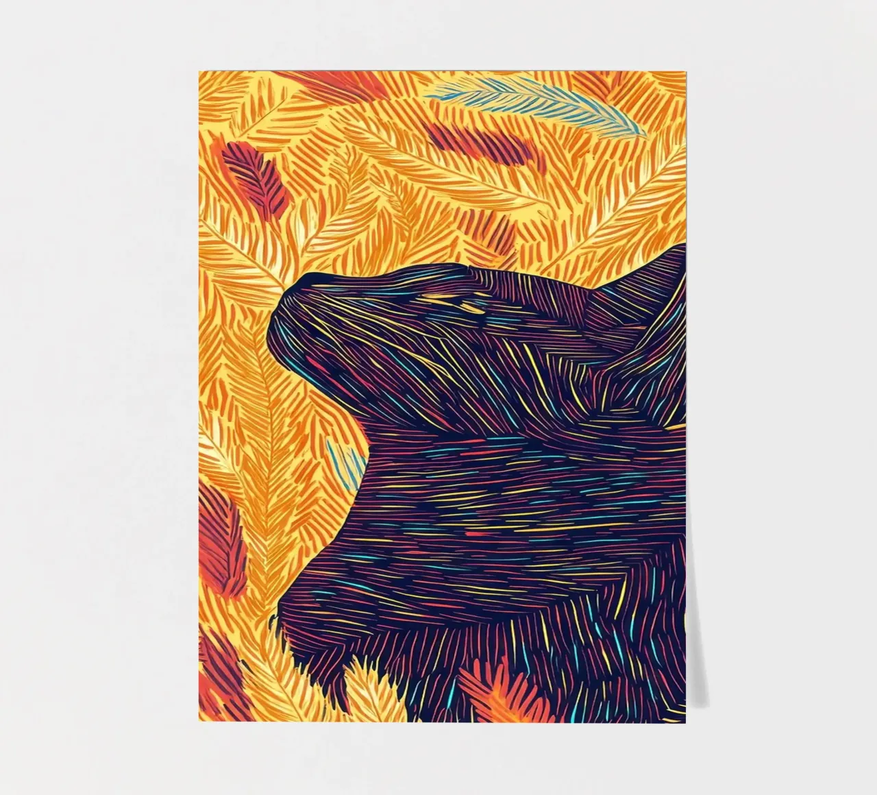 Gatto con piume, ritratto di gatto in line art foglio adesivo da PosterByFly