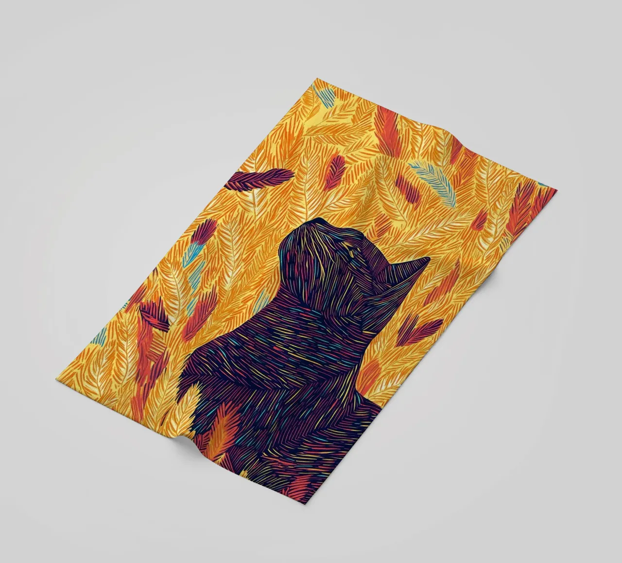 Gatto con piume, ritratto di gatto in line art telo mare da PosterByFly