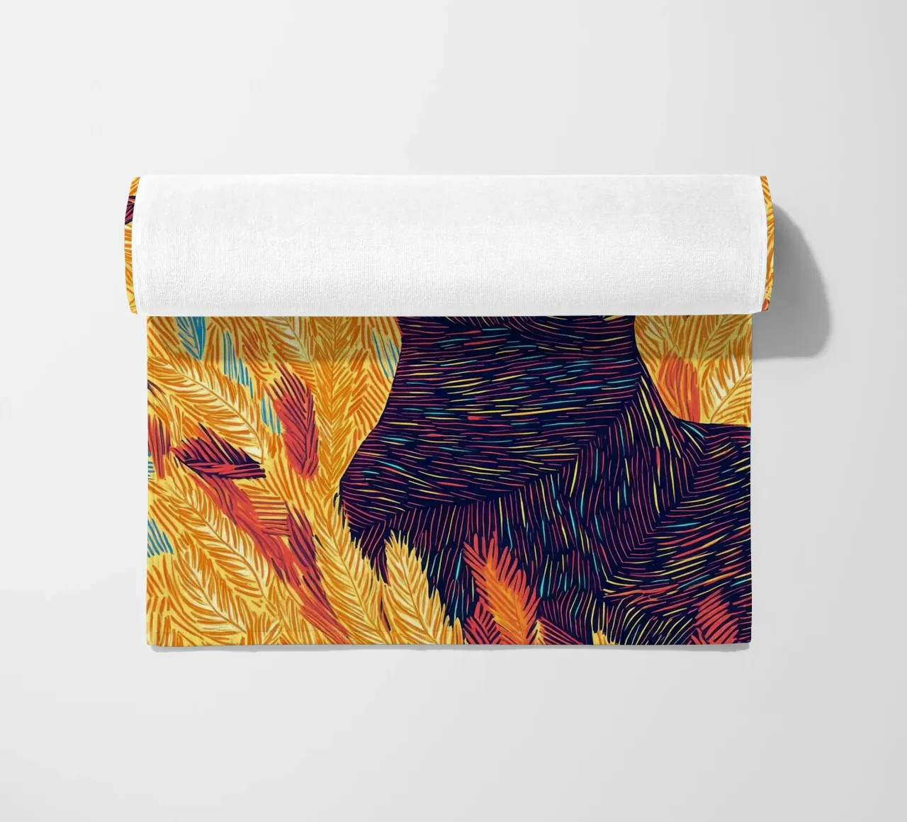 Gatto con piume, ritratto di gatto in line art telo mare da PosterByFly