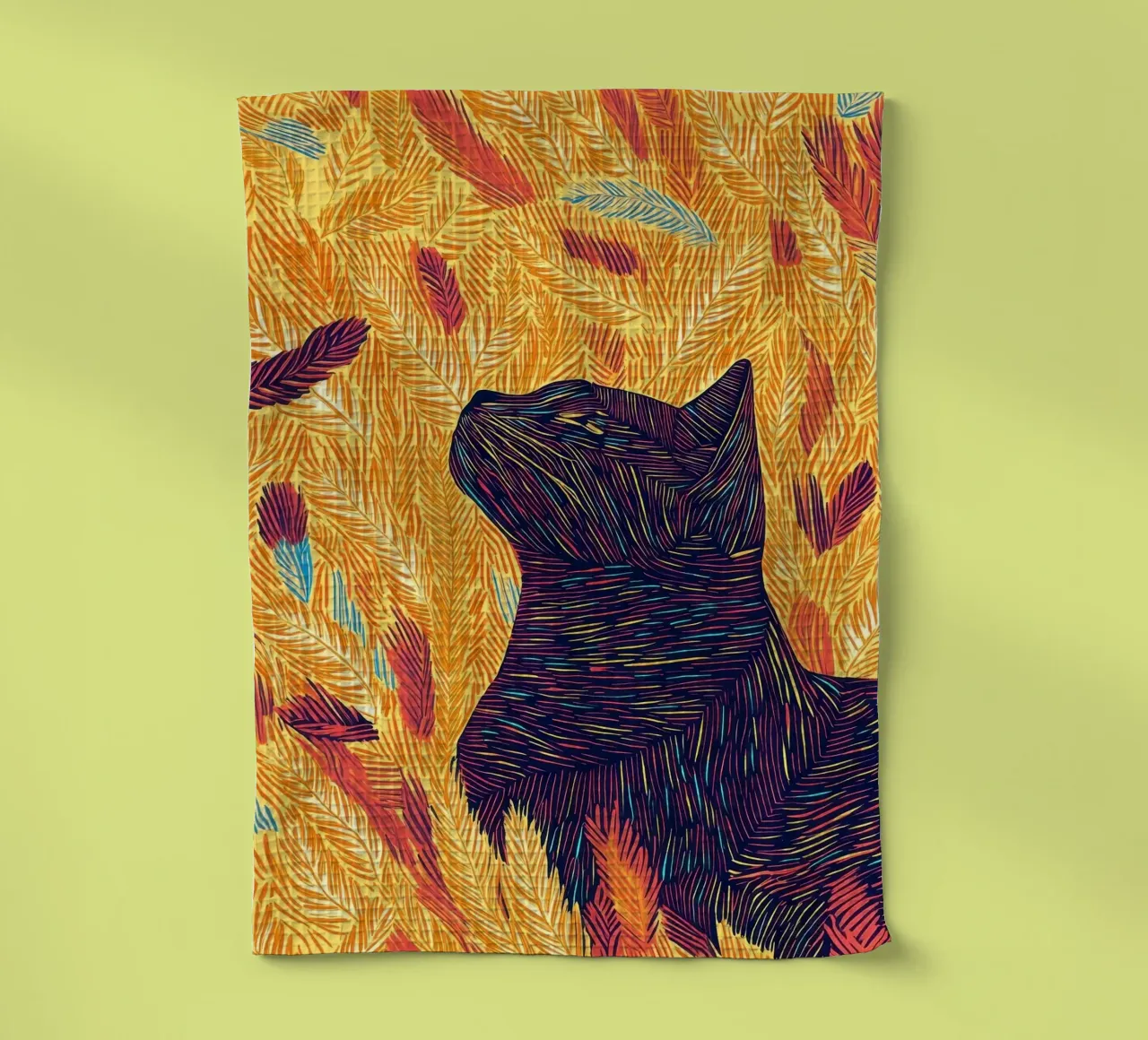 Chat en plumes, portrait de chat en dessin au trait torchon de PosterByFly