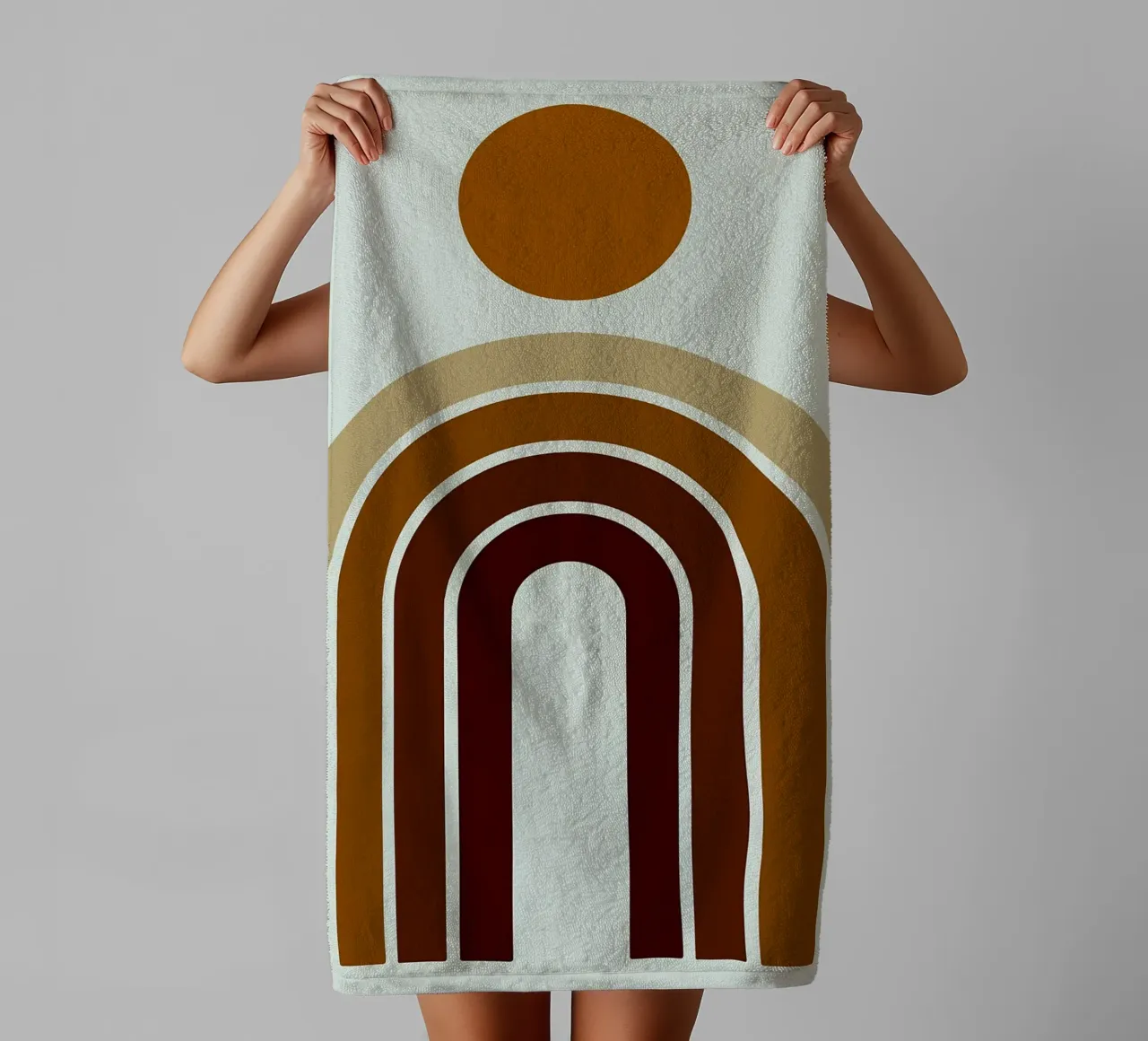 Abstracte Boho Regenboog en Zonnekunst badhanddoek van PosterByFly