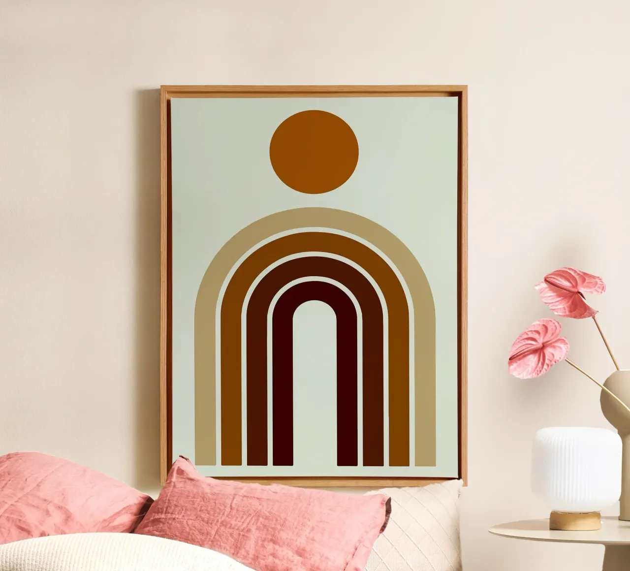 Abstracte Boho Regenboog en Zonnekunst canvas van PosterByFly