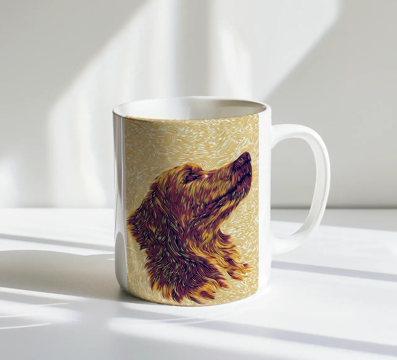 Line art del Golden Retriever, ritratto del Golden Retriever tazza in ceramica da PosterByFly