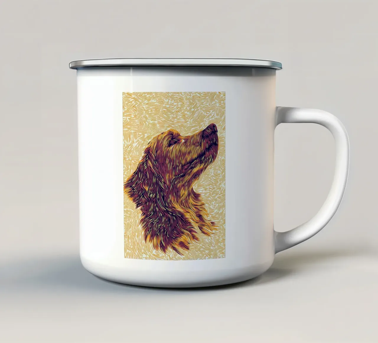 Line art del Golden Retriever, ritratto del Golden Retriever tazza in smalto da PosterByFly
