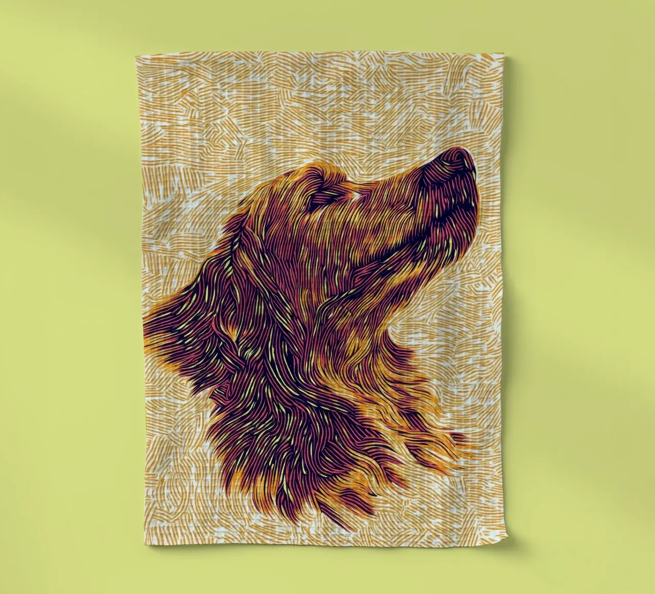 Golden Retriever Line Art, Golden Retriever Portrait tea towel by PosterByFly