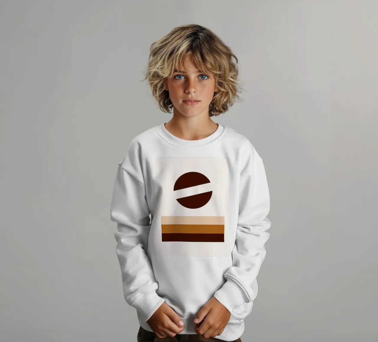 Arte minimalista marrone con forme geometriche felpa bambino da PosterByFly