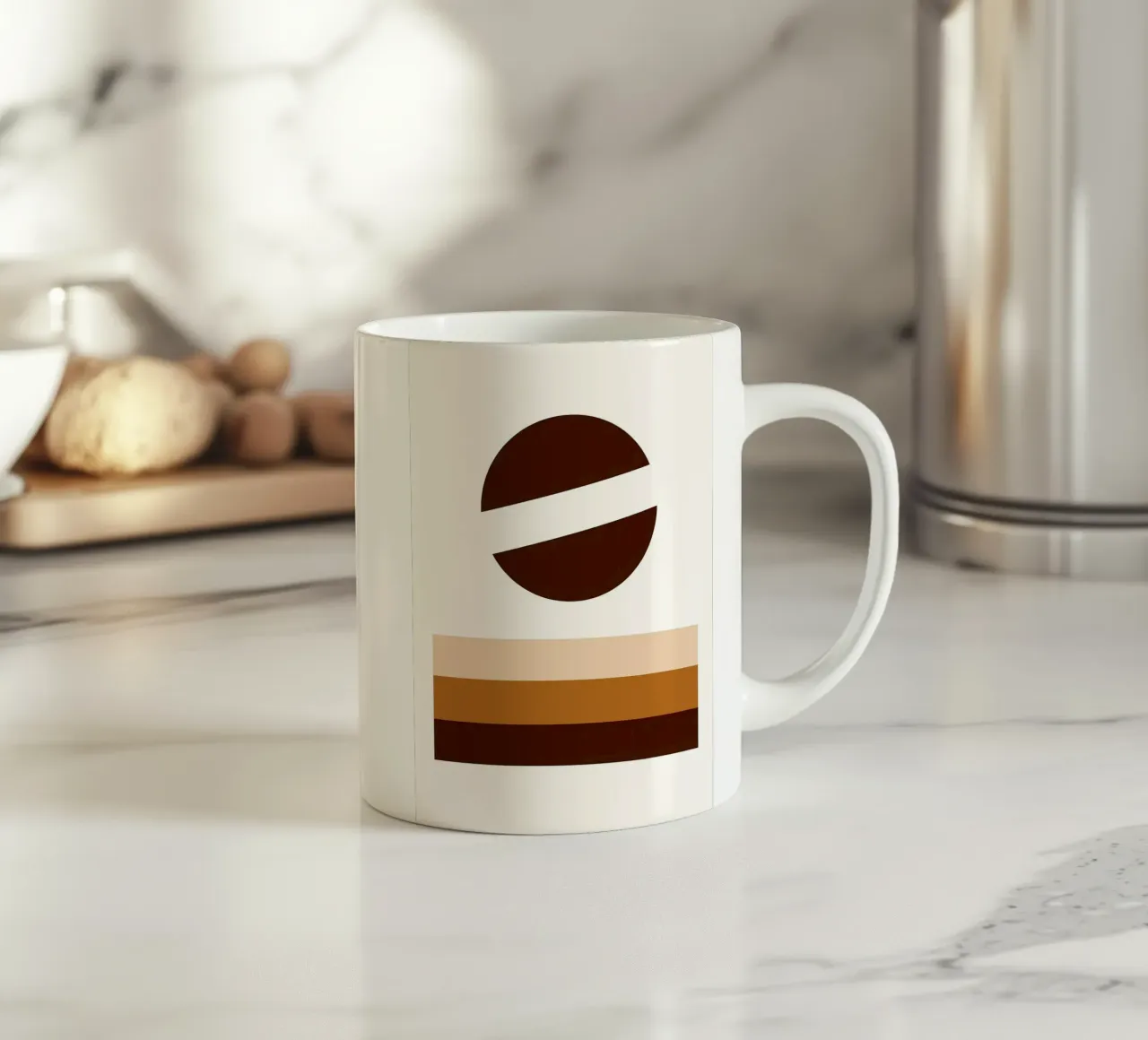 Arte minimalista marrone con forme geometriche tazza in ceramica da PosterByFly