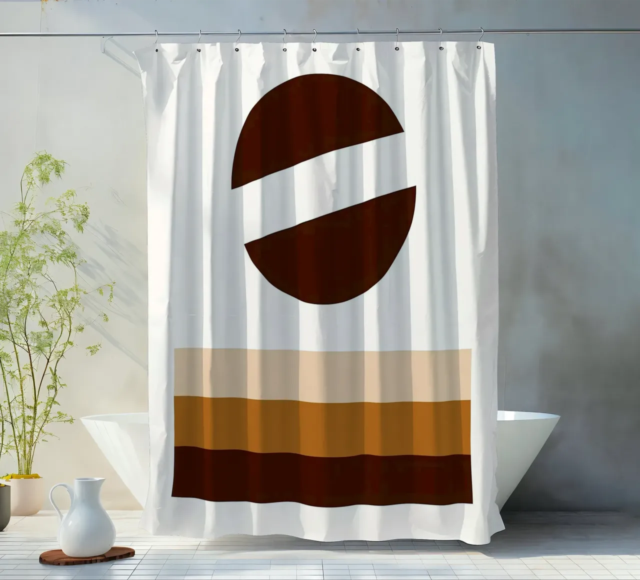 Arte minimalista marrone con forme geometriche tenda da doccia da PosterByFly