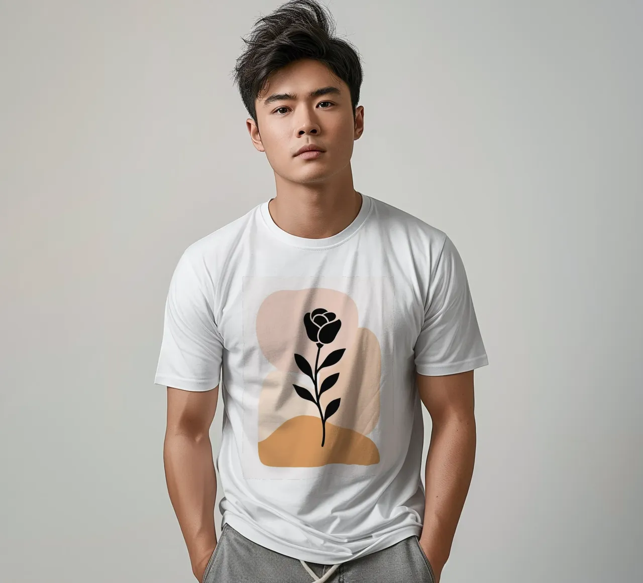Illustrazione astratta di una rosa con forme neutre t-shirt da PosterByFly