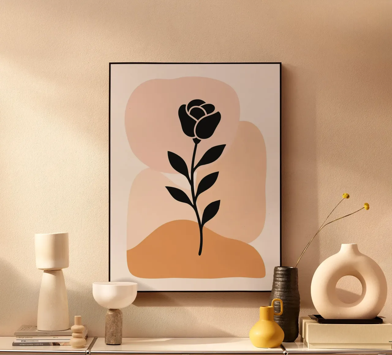 Illustrazione astratta di una rosa con forme neutre plexiglass da PosterByFly