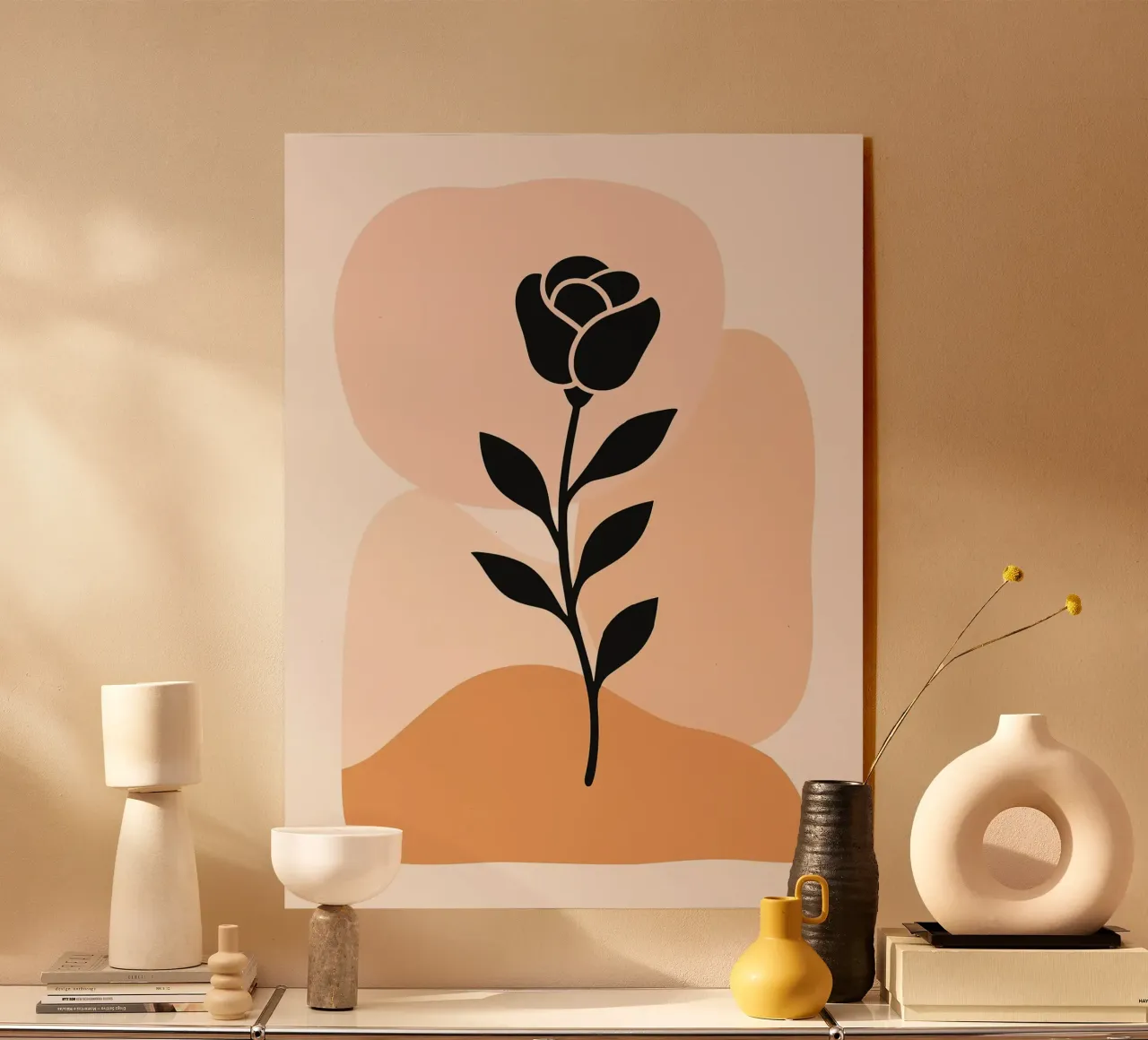 Illustrazione astratta di una rosa con forme neutre plexiglass da PosterByFly