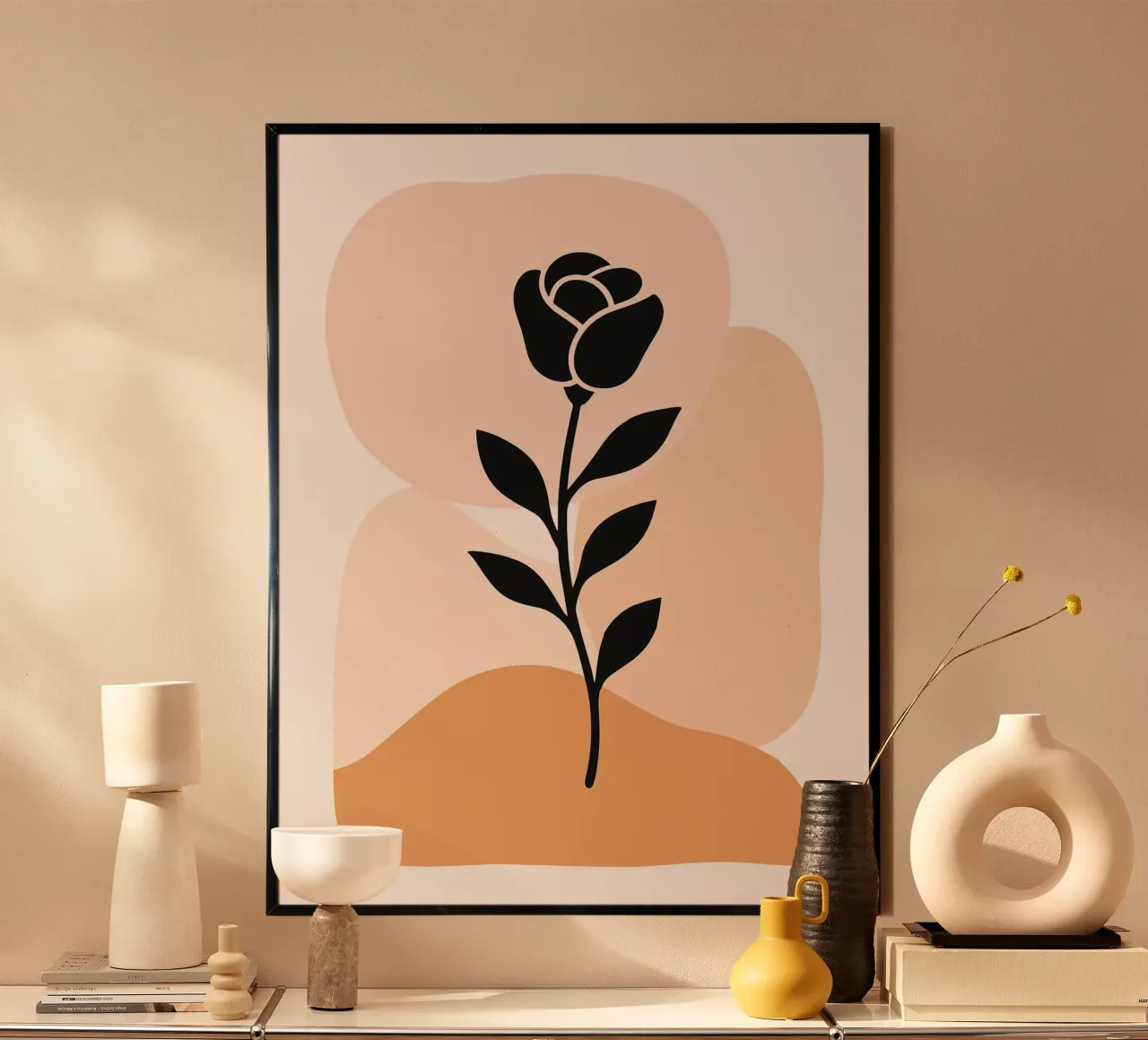 Illustrazione astratta di una rosa con forme neutre carta hahnemühle da PosterByFly