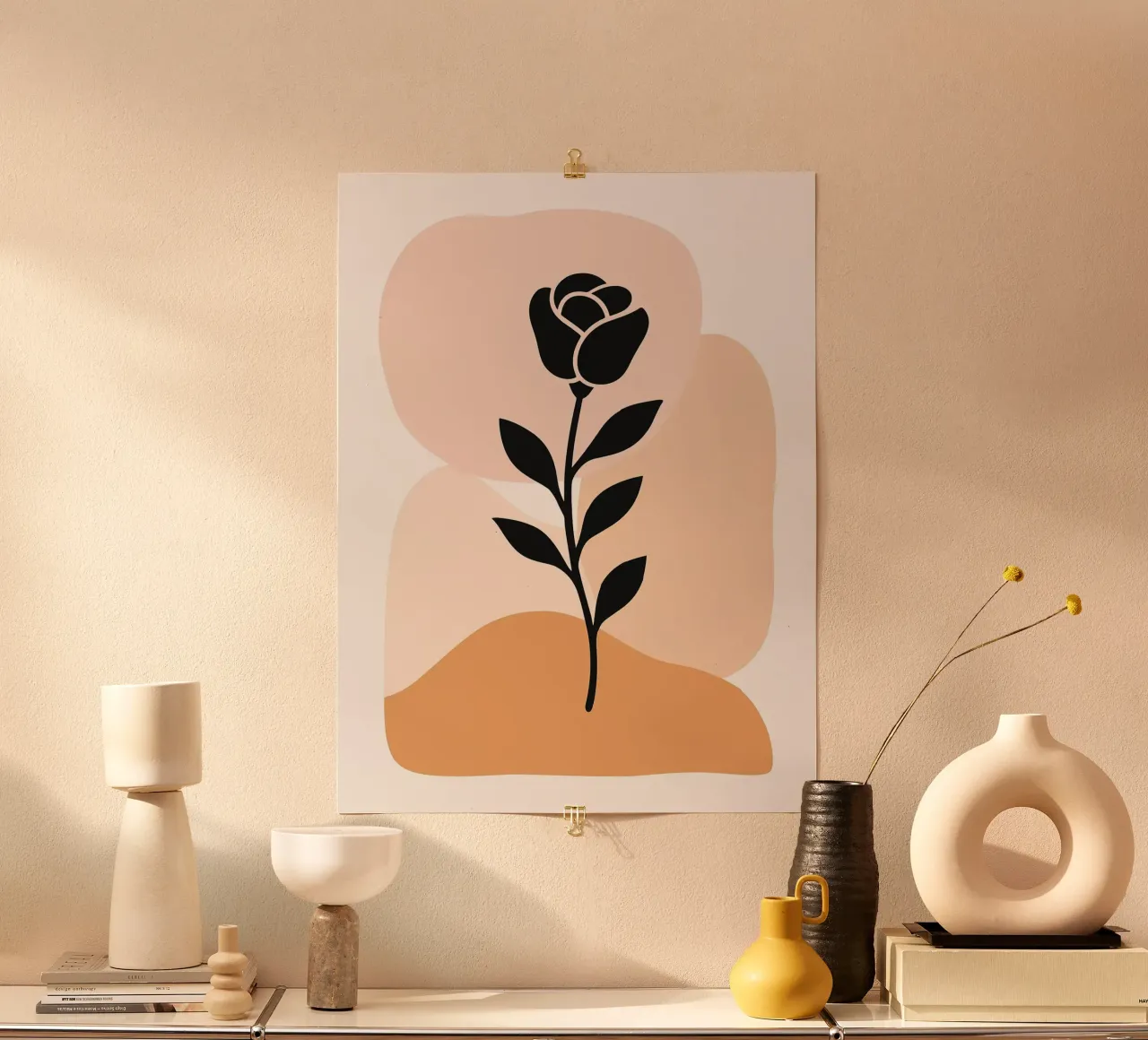 Illustrazione astratta di una rosa con forme neutre carta hahnemühle da PosterByFly