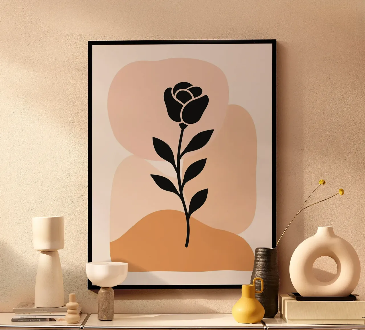 Illustrazione astratta di una rosa con forme neutre carta hahnemühle da PosterByFly