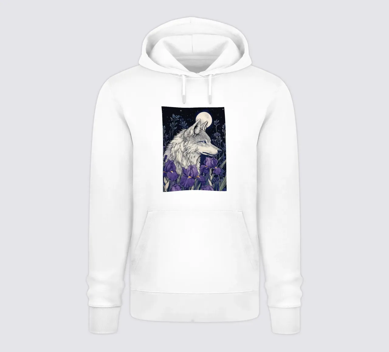 Lupo e Iris, fiori viola lupo luna piena felpa con cappuccio da PosterByFly