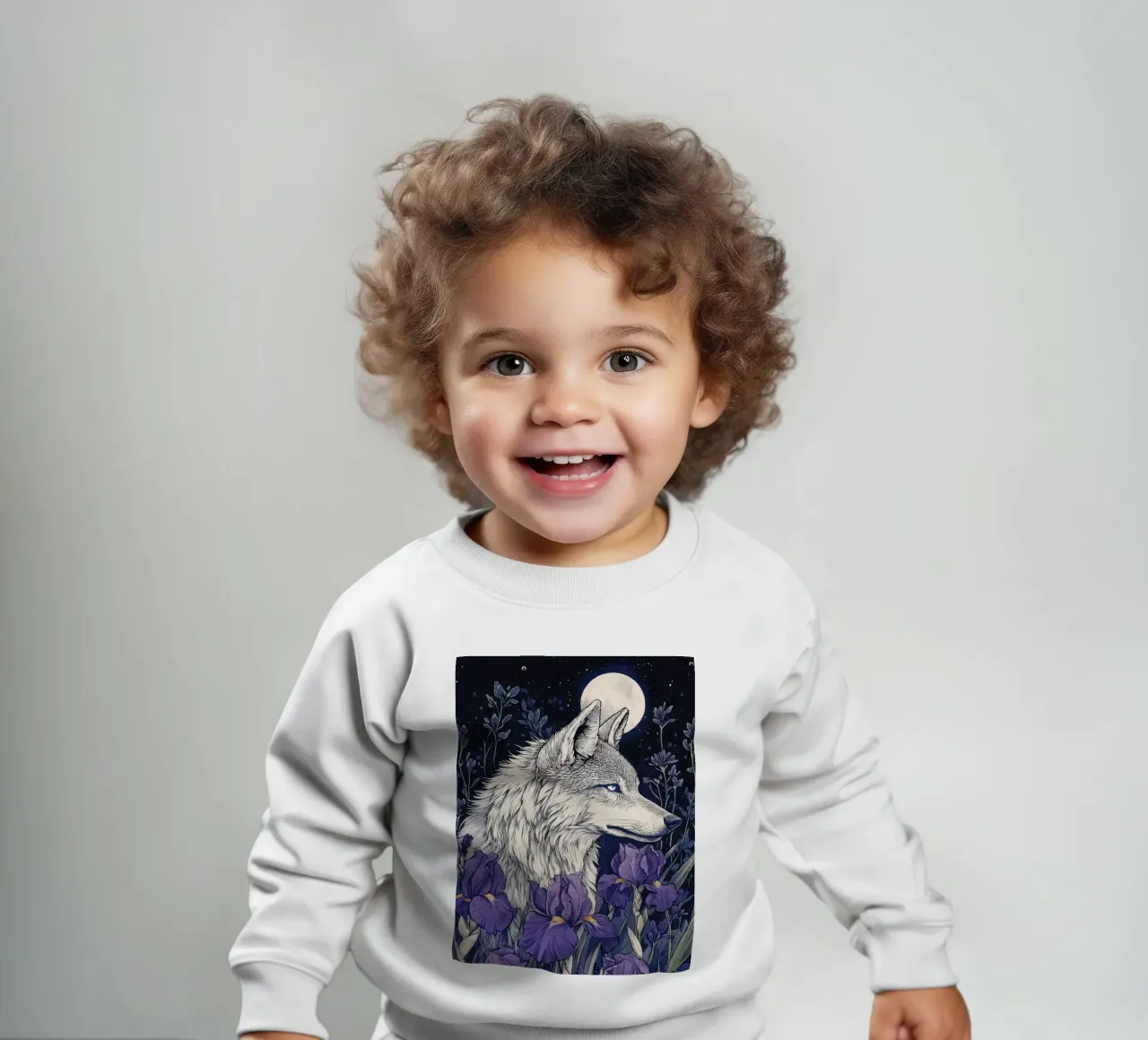 Lupo e Iris, fiori viola lupo luna piena felpa neonato da PosterByFly