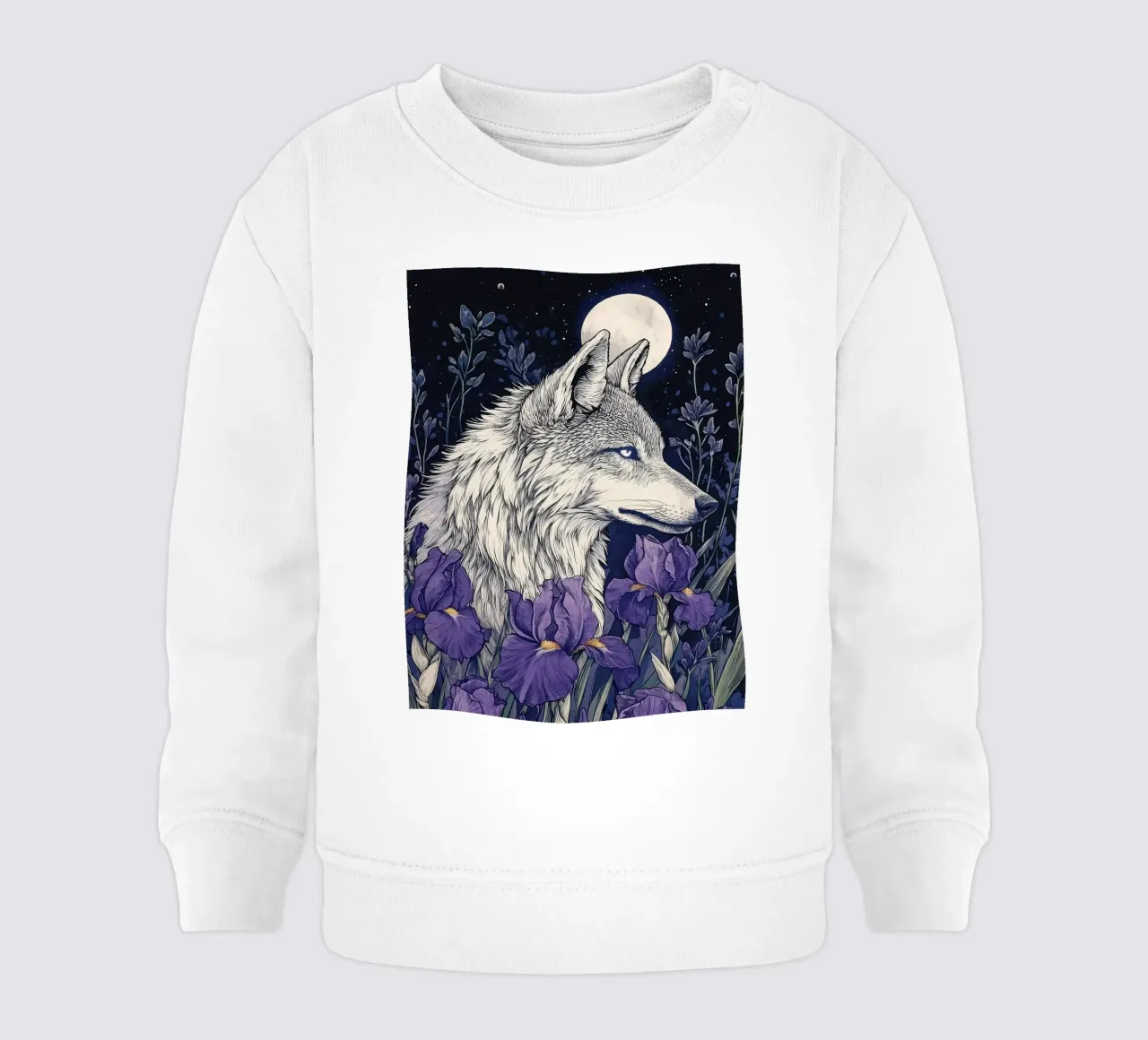 Lupo e Iris, fiori viola lupo luna piena felpa neonato da PosterByFly