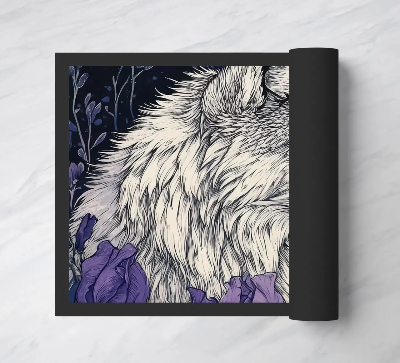 Lupo e Iris, fiori viola lupo luna piena zerbino da PosterByFly