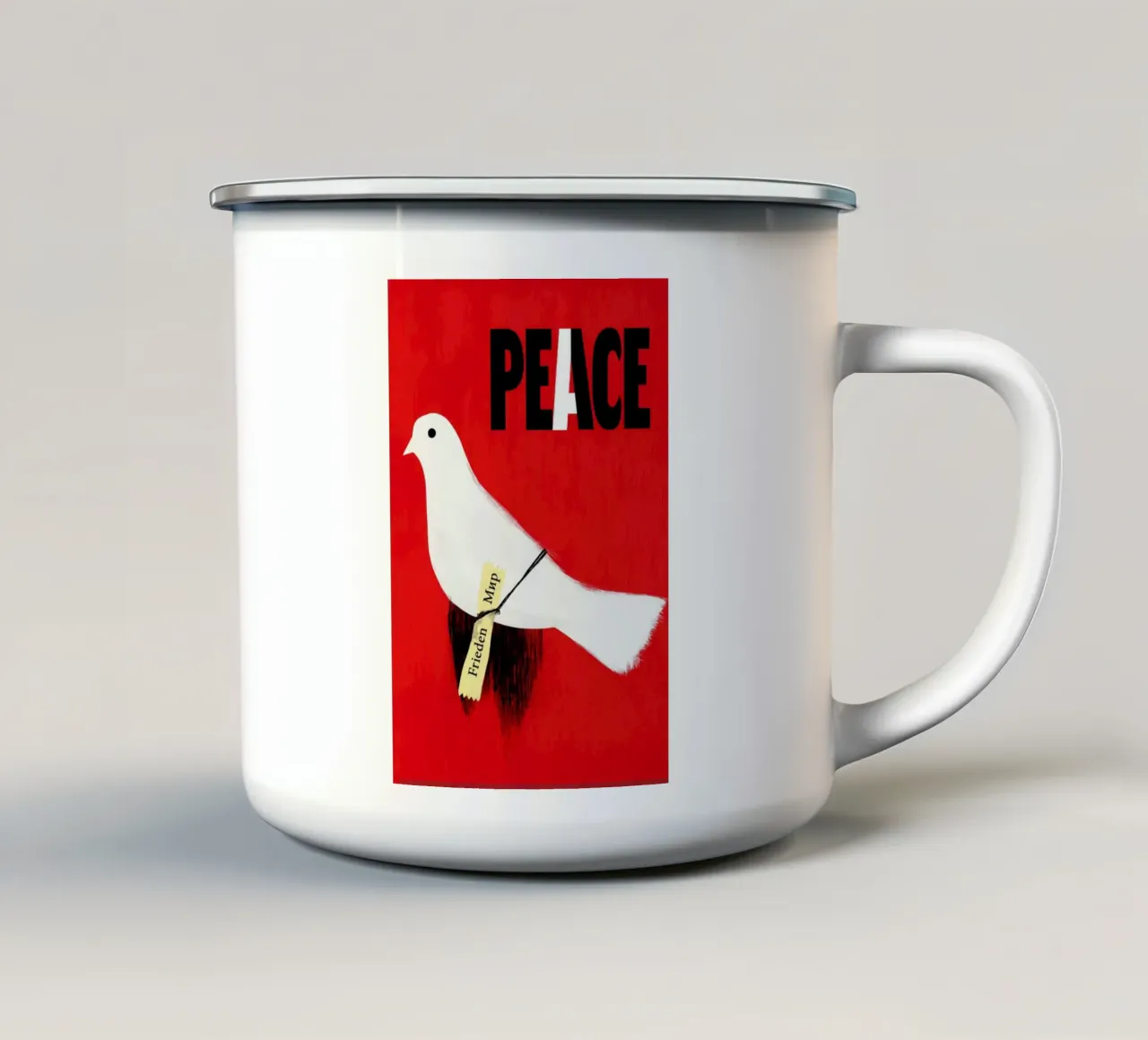Peace | Colomba della pace con scritta in rosso tazza in smalto da Autofocus