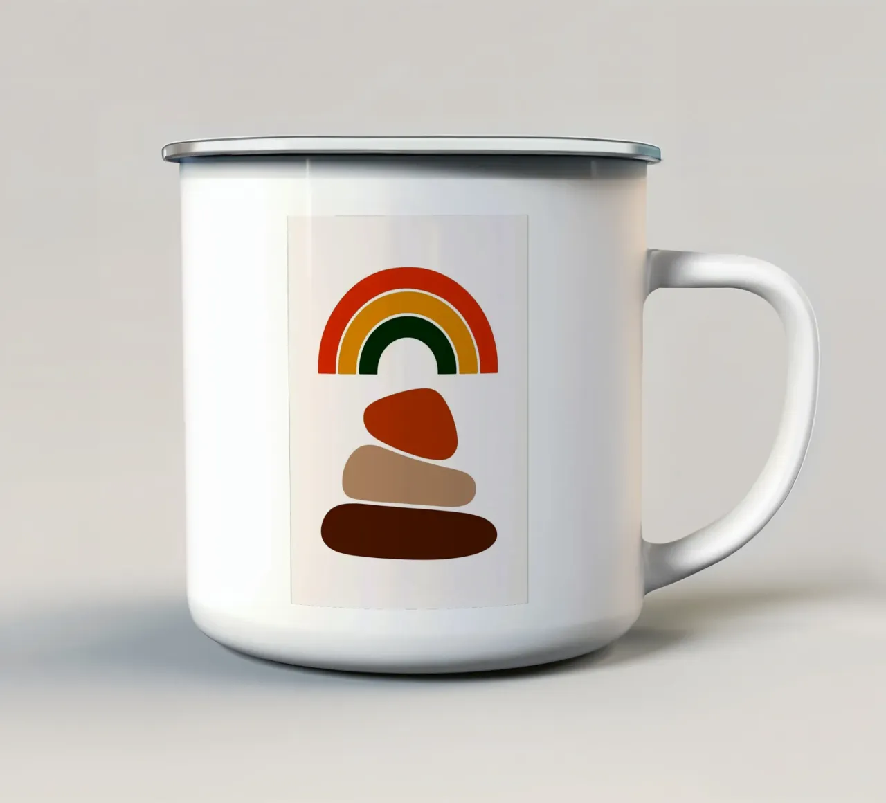 Illustrazione astratta di arcobaleno e pietre tazza in smalto da PosterByFly