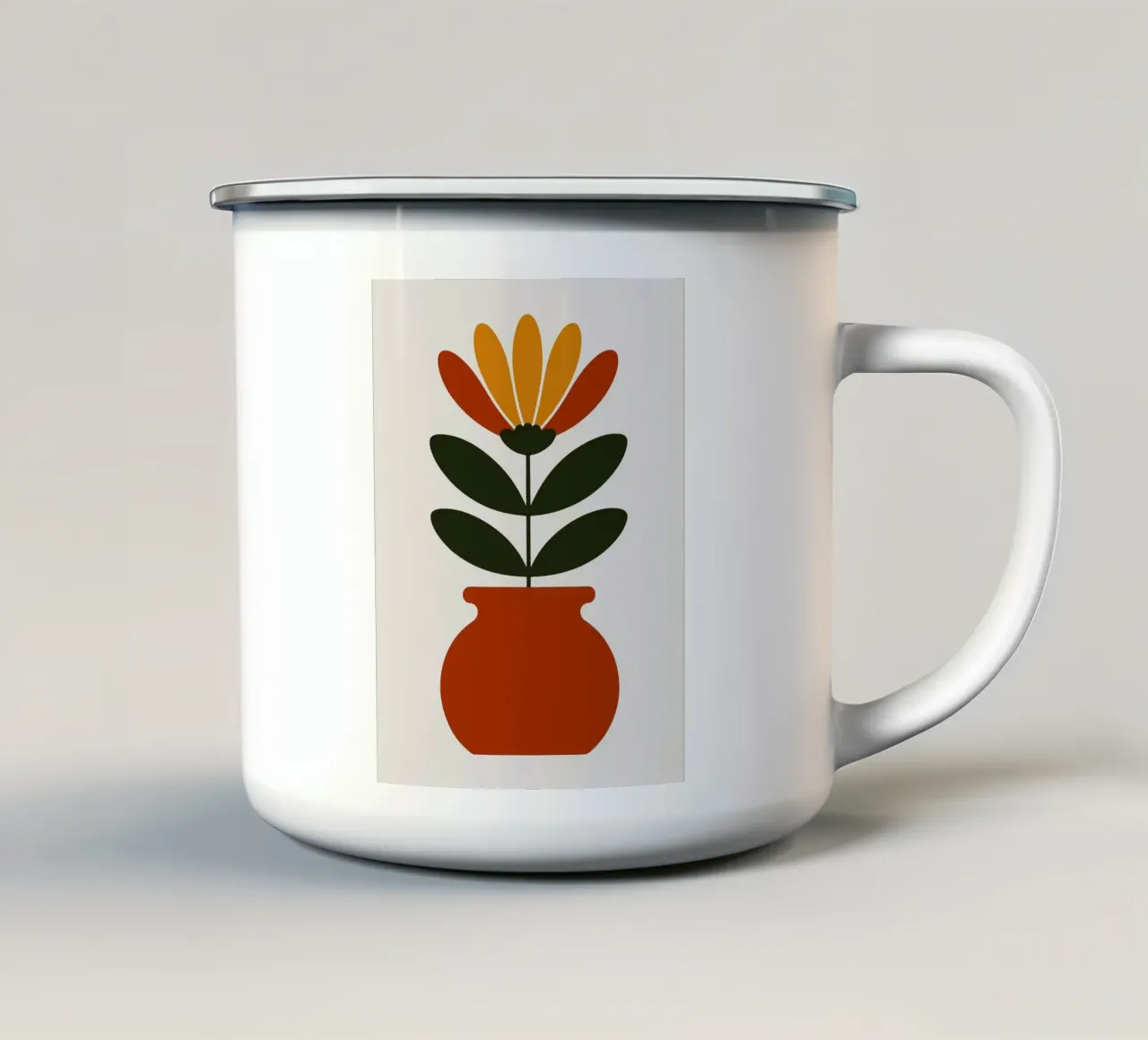 Illustrazione minimalista di un fiore in vaso tazza in smalto da PosterByFly