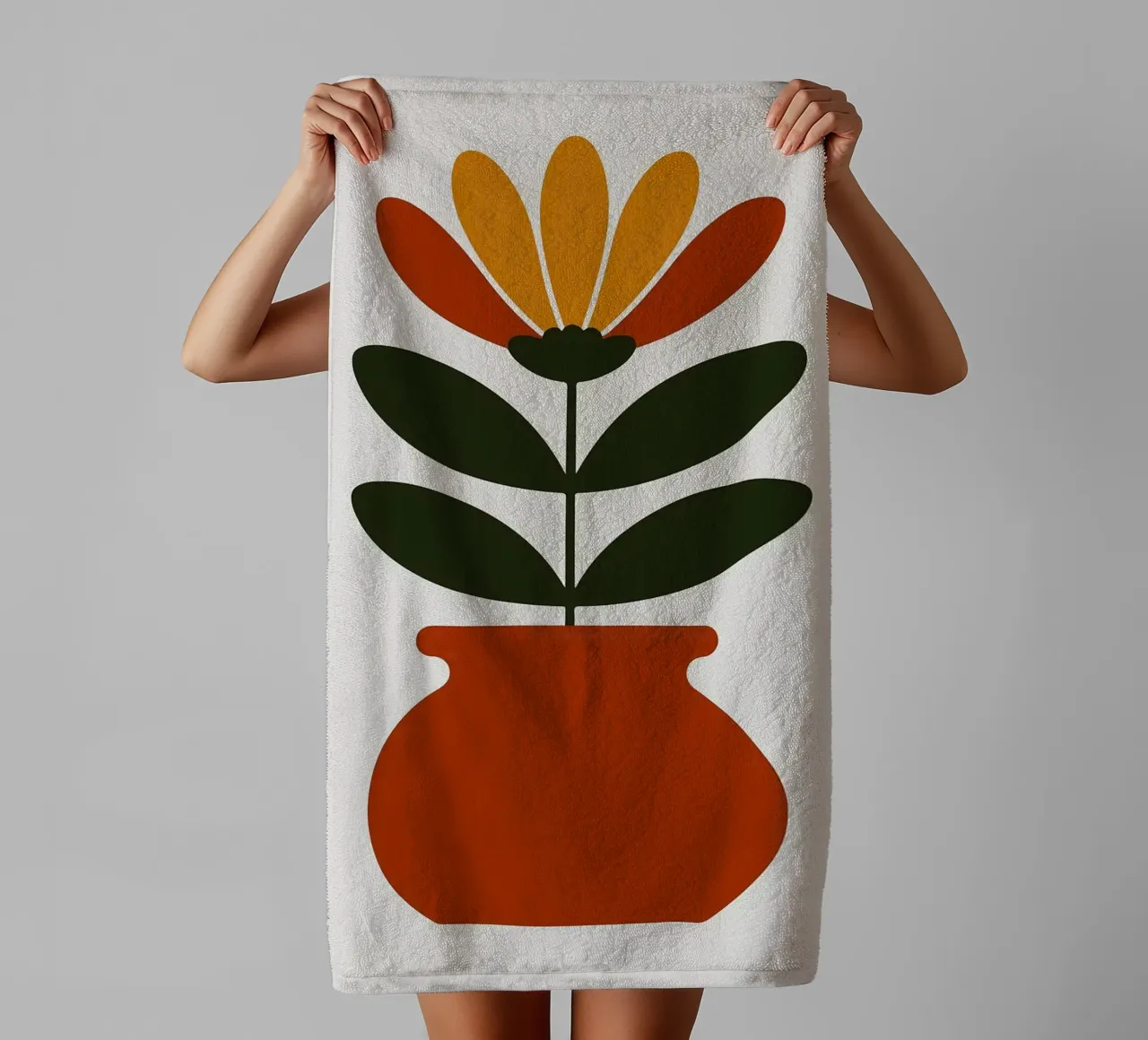 Illustrazione minimalista di un fiore in vaso asciugamano da bagno da PosterByFly