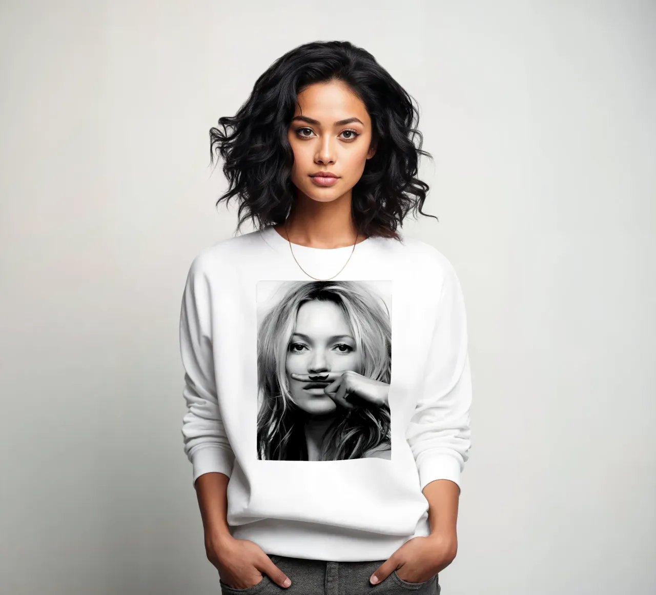 Monochrome Moustache Mock sudadera de vintage singer