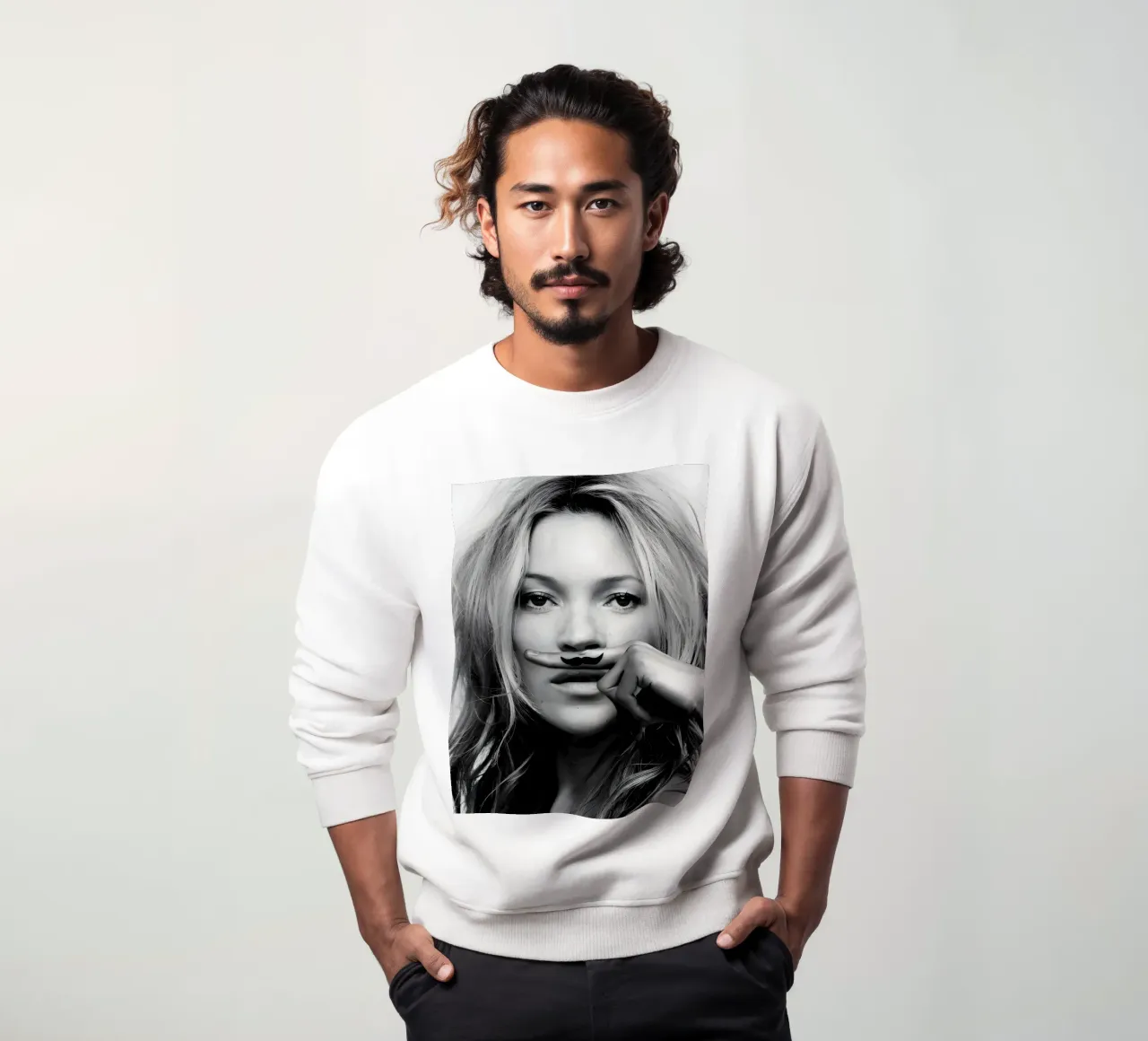 Monochrome Moustache Mock sudadera de vintage singer