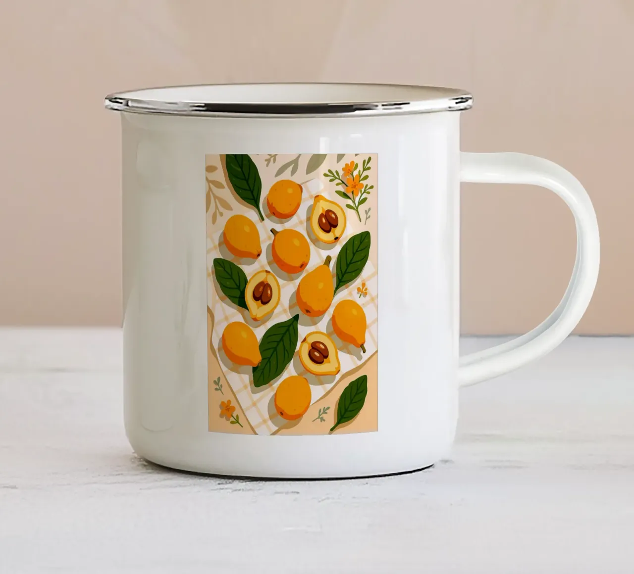 Nespola - Una tavola stilizzata tazza in smalto da BasicShopByBell