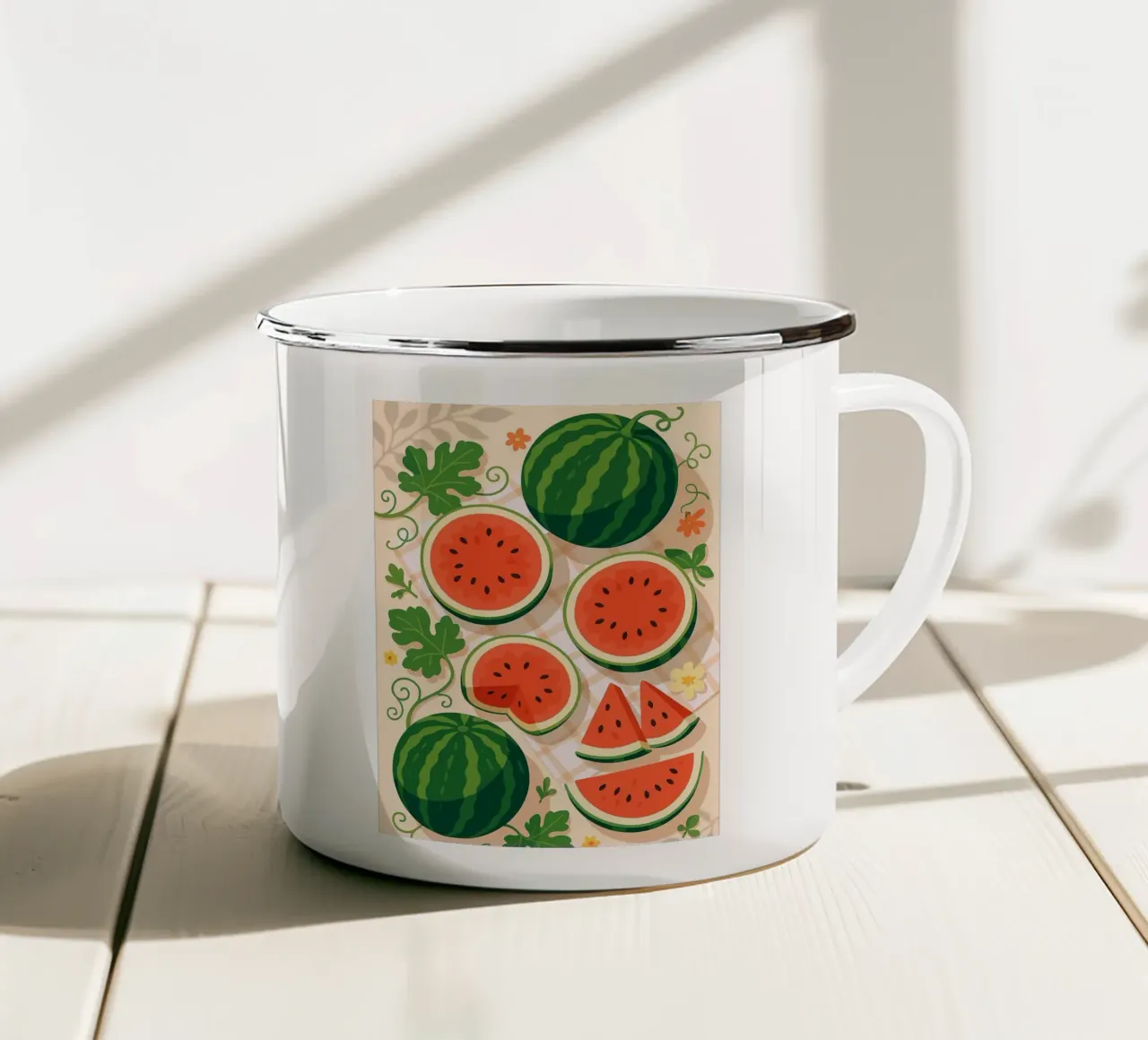 Sandía - Una mesa con estilo taza de esmalte de BasicShopByBell