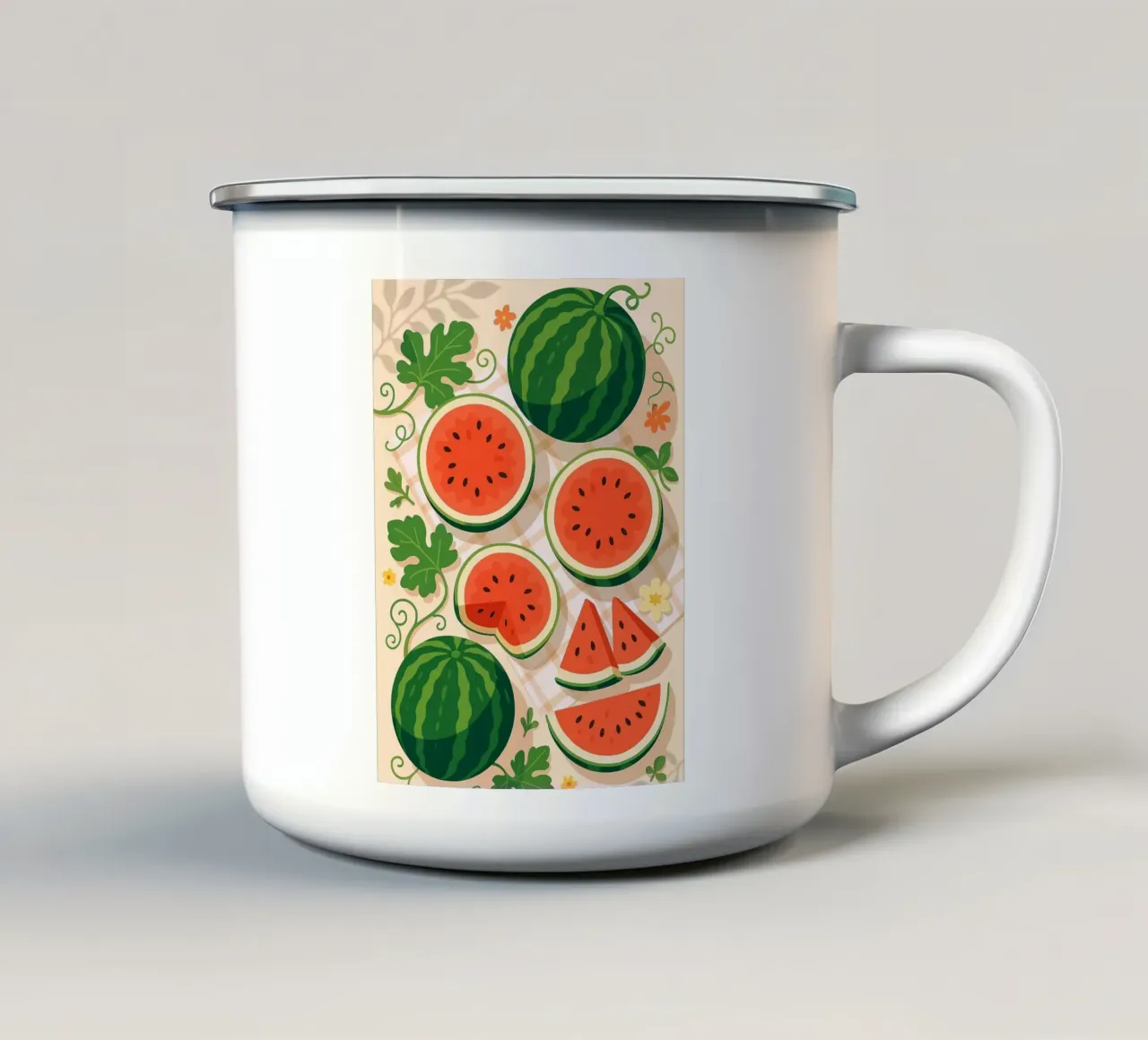 Sandía - Una mesa con estilo taza de esmalte de BasicShopByBell