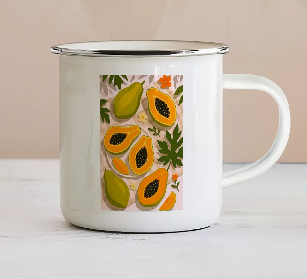 Papaya - Una tavola stilizzata tazza in smalto da BasicShopByBell