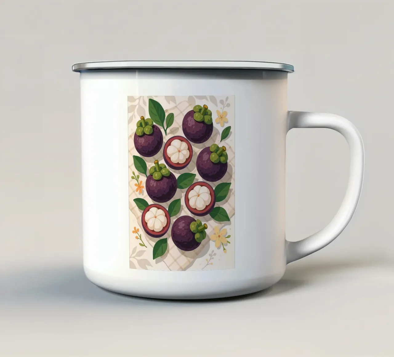 Mangosteen - Een gestileerd tafelkleed emaille mok van BasicShopByBell