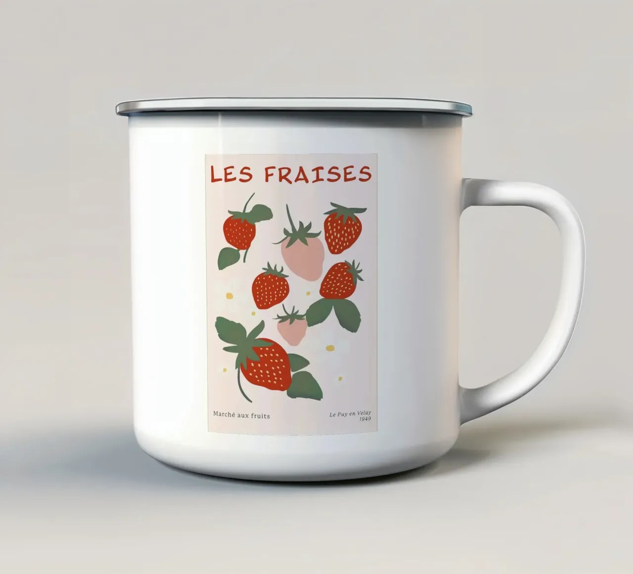 Mercato della frutta alla fragola francese tazza in smalto da BasicShopByBell