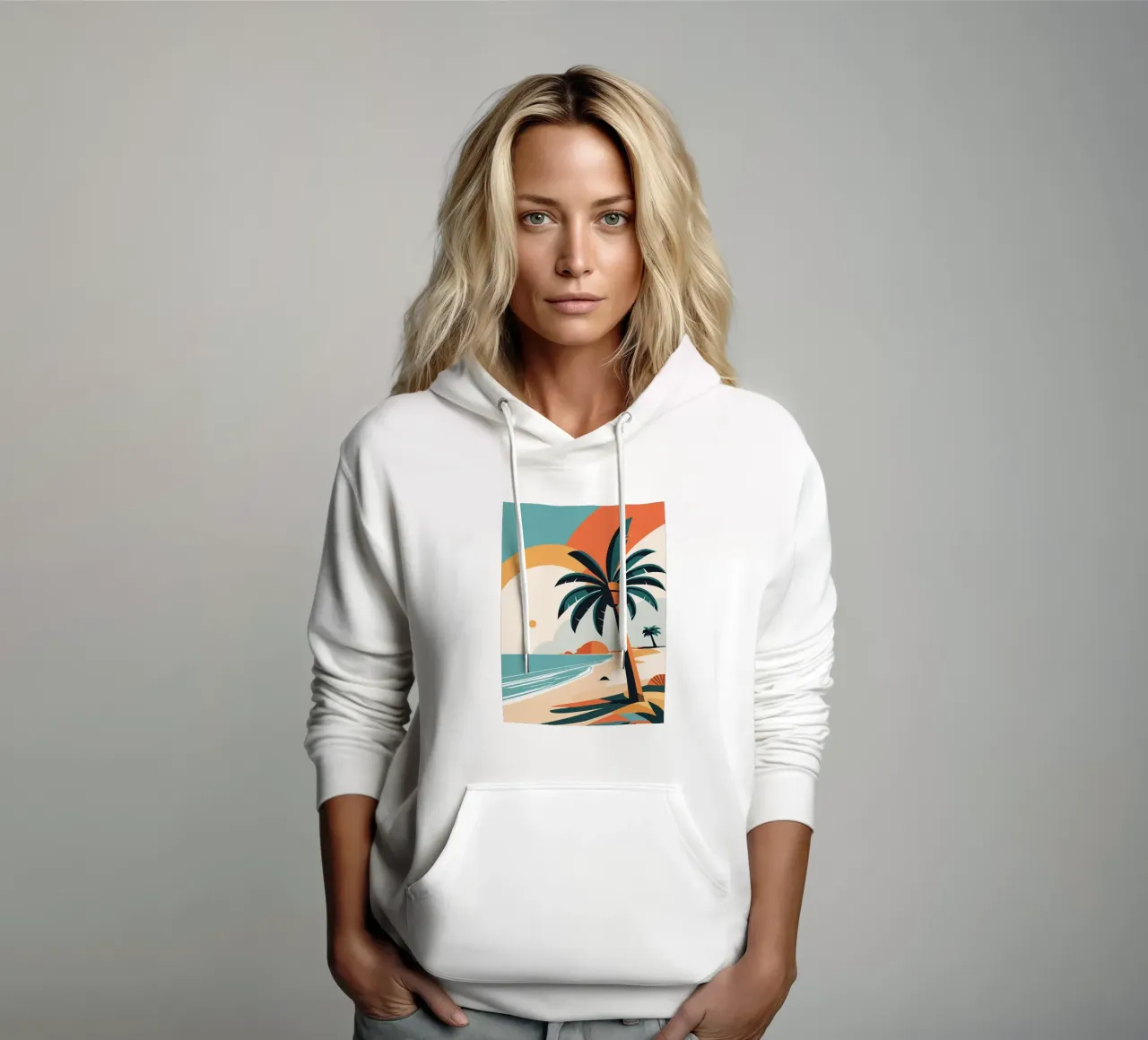 Spiaggia tropicale con palme felpa con cappuccio da BasicShopByBell