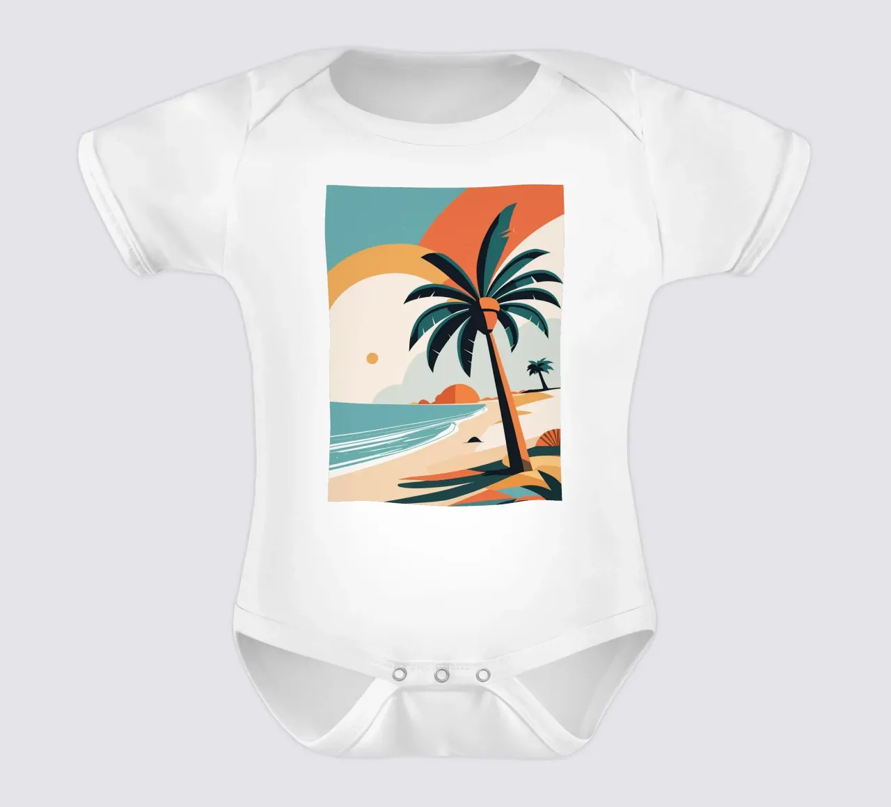 Spiaggia tropicale con palme body neonato maniche corte da BasicShopByBell