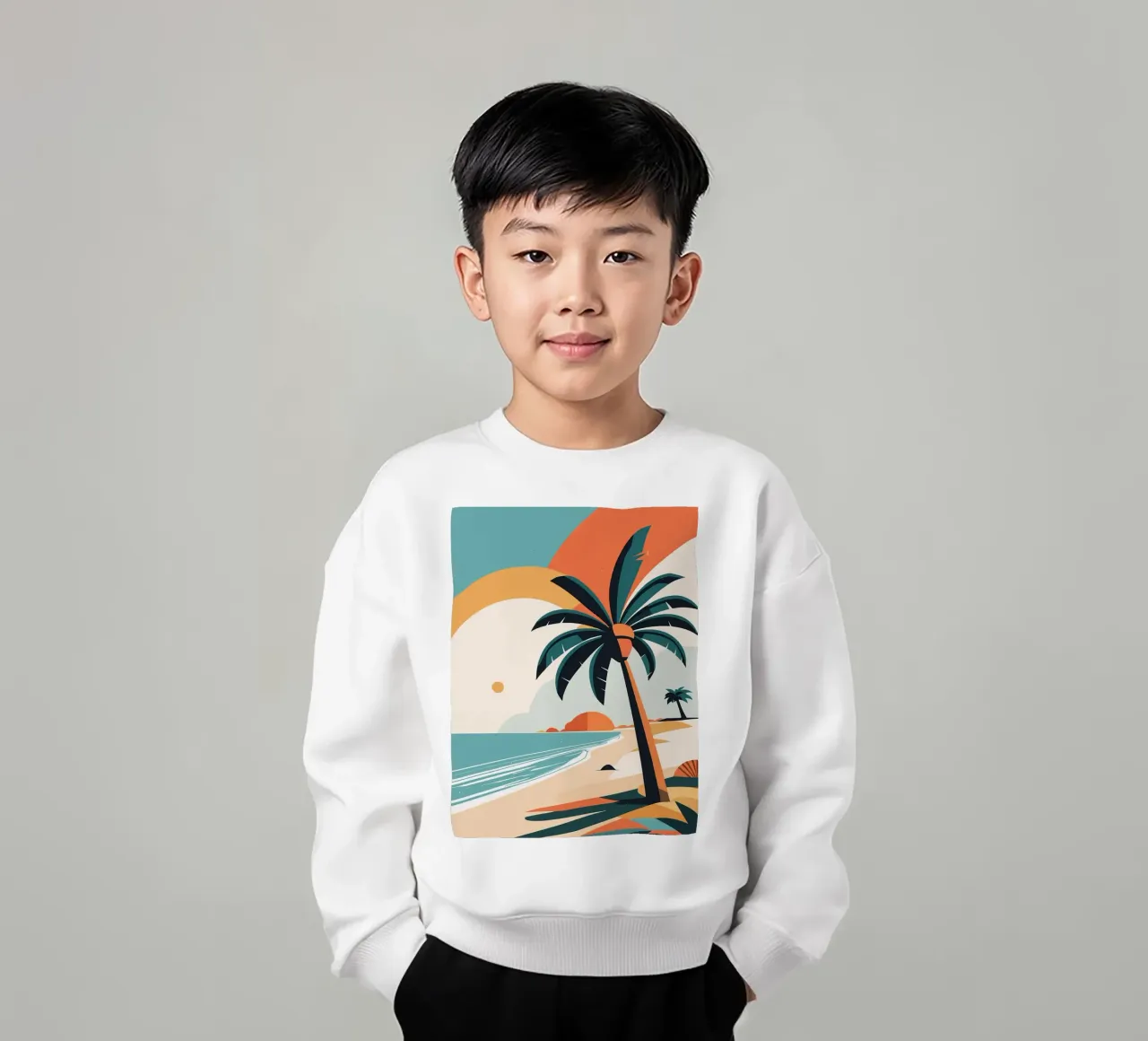 Spiaggia tropicale con palme felpa bambino da BasicShopByBell