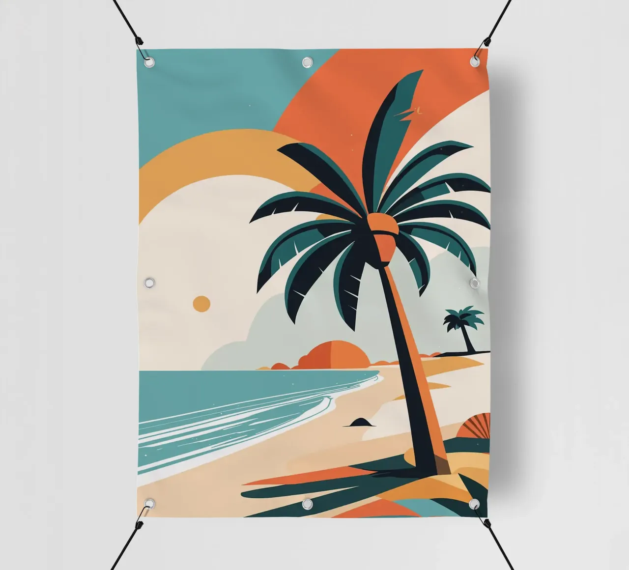Spiaggia tropicale con palme telo in pvc da BasicShopByBell
